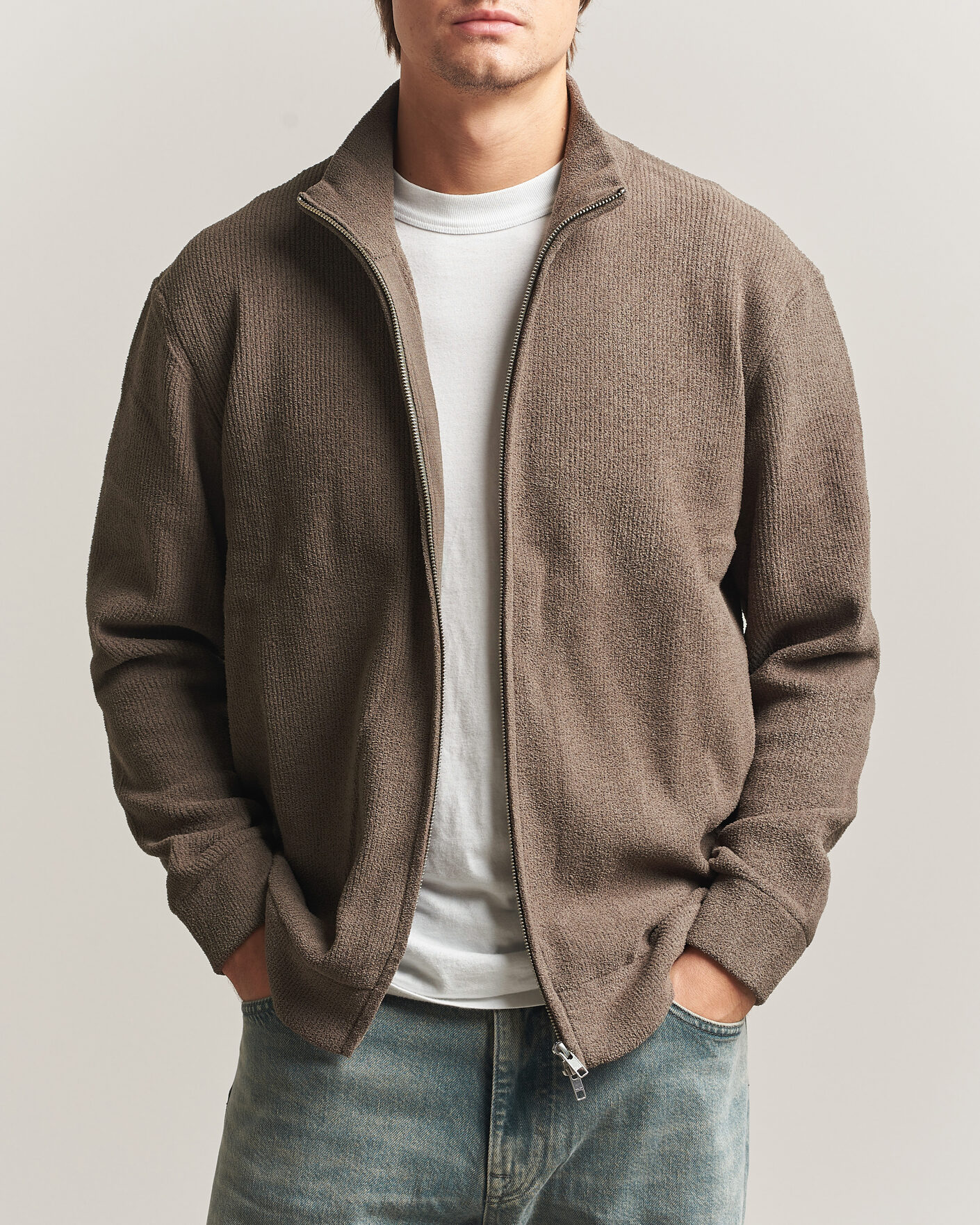 Mies | Puserot | NN07 | Danny Rib Knitted Full Zip Mable Husk
