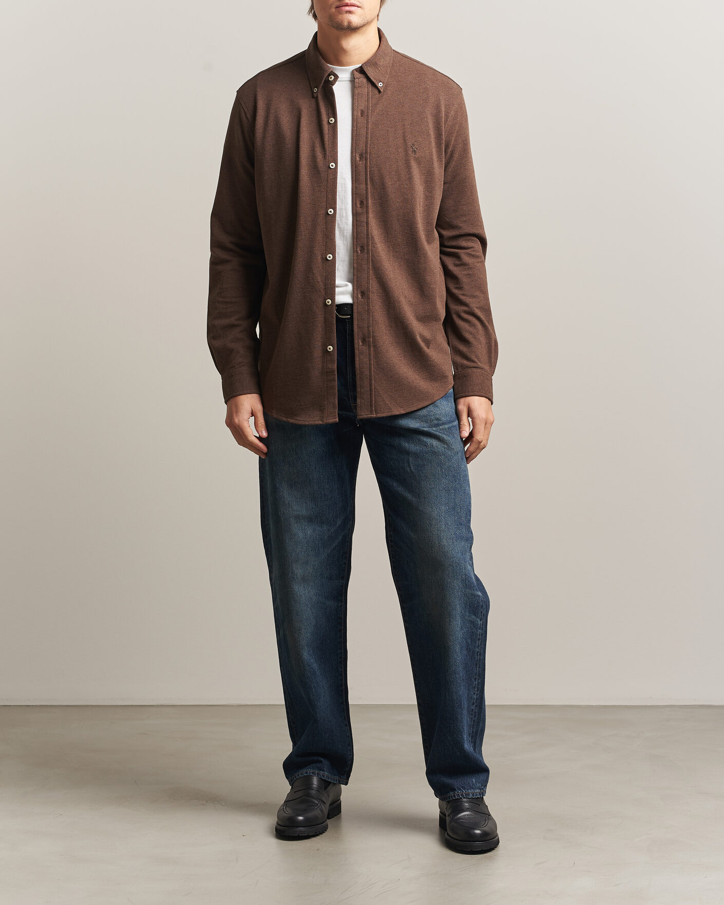 Mies | Pikeet | Polo Ralph Lauren | Featherweight Mesh Shirt Nutmeg Brown Heather