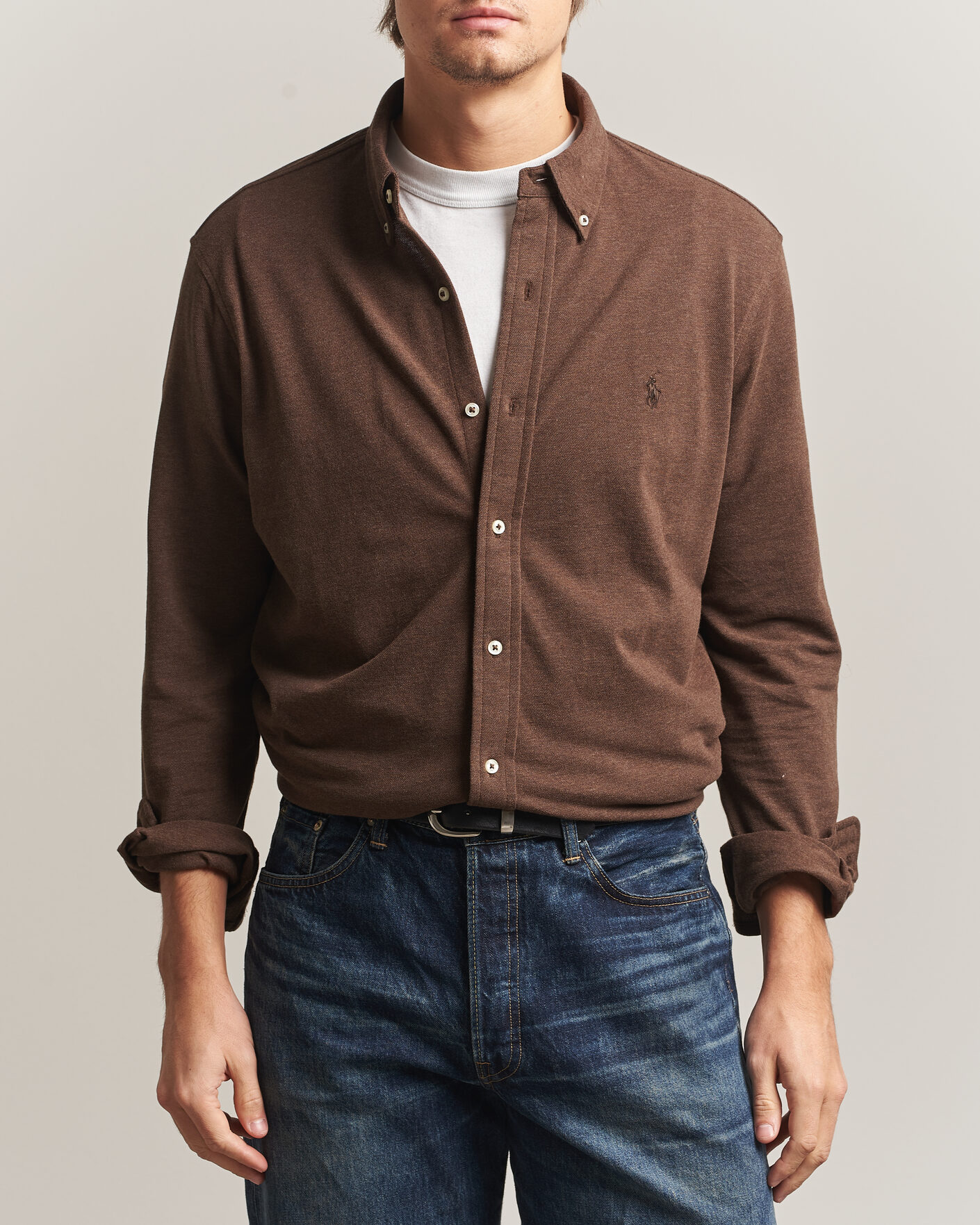 Mies | Pikeet | Polo Ralph Lauren | Featherweight Mesh Shirt Nutmeg Brown Heather
