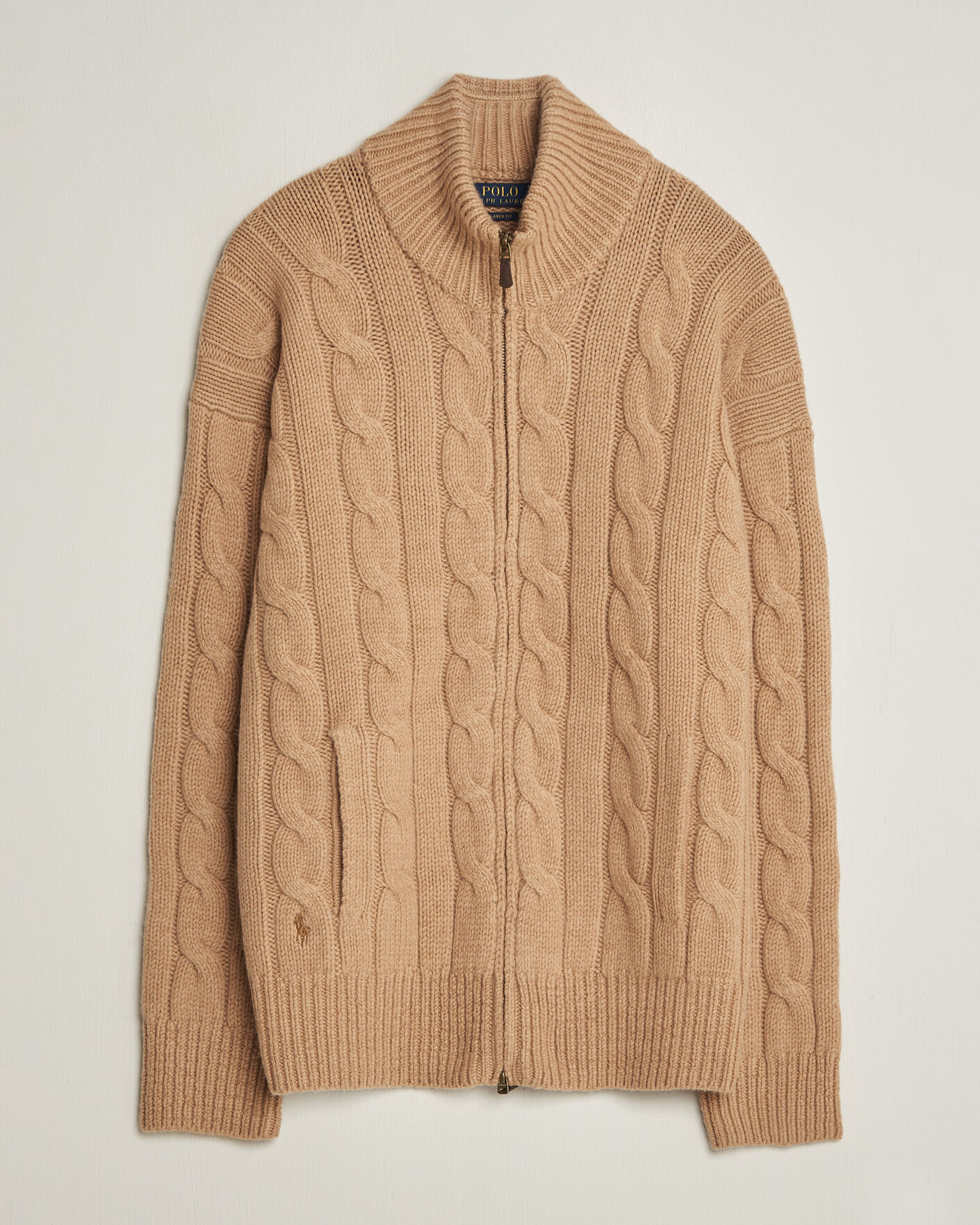 Mies | Puserot | Polo Ralph Lauren | Wool/Alpaca Cable Full-Zip Camel Melange