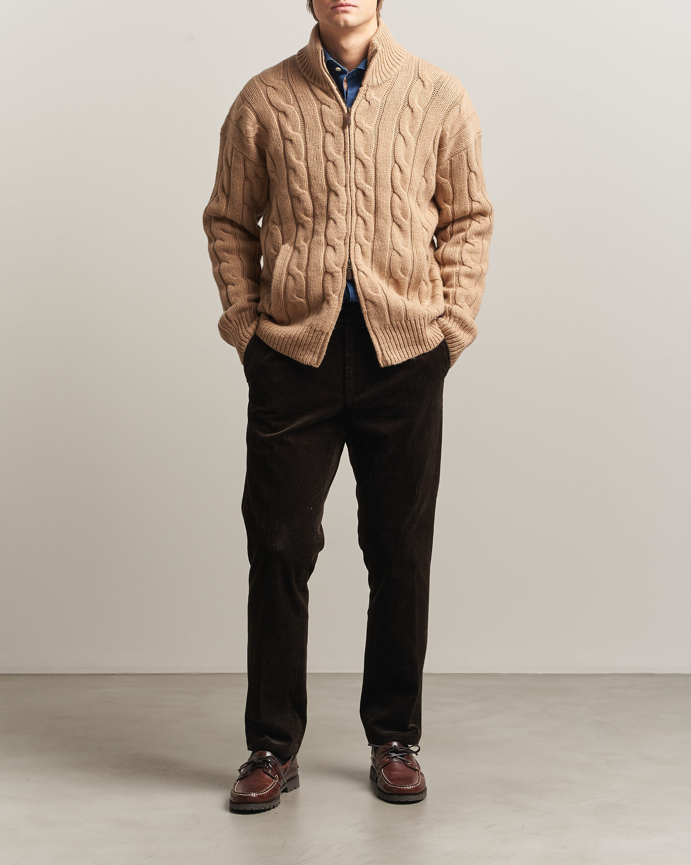 Mies | Puserot | Polo Ralph Lauren | Wool/Alpaca Cable Full-Zip Camel Melange