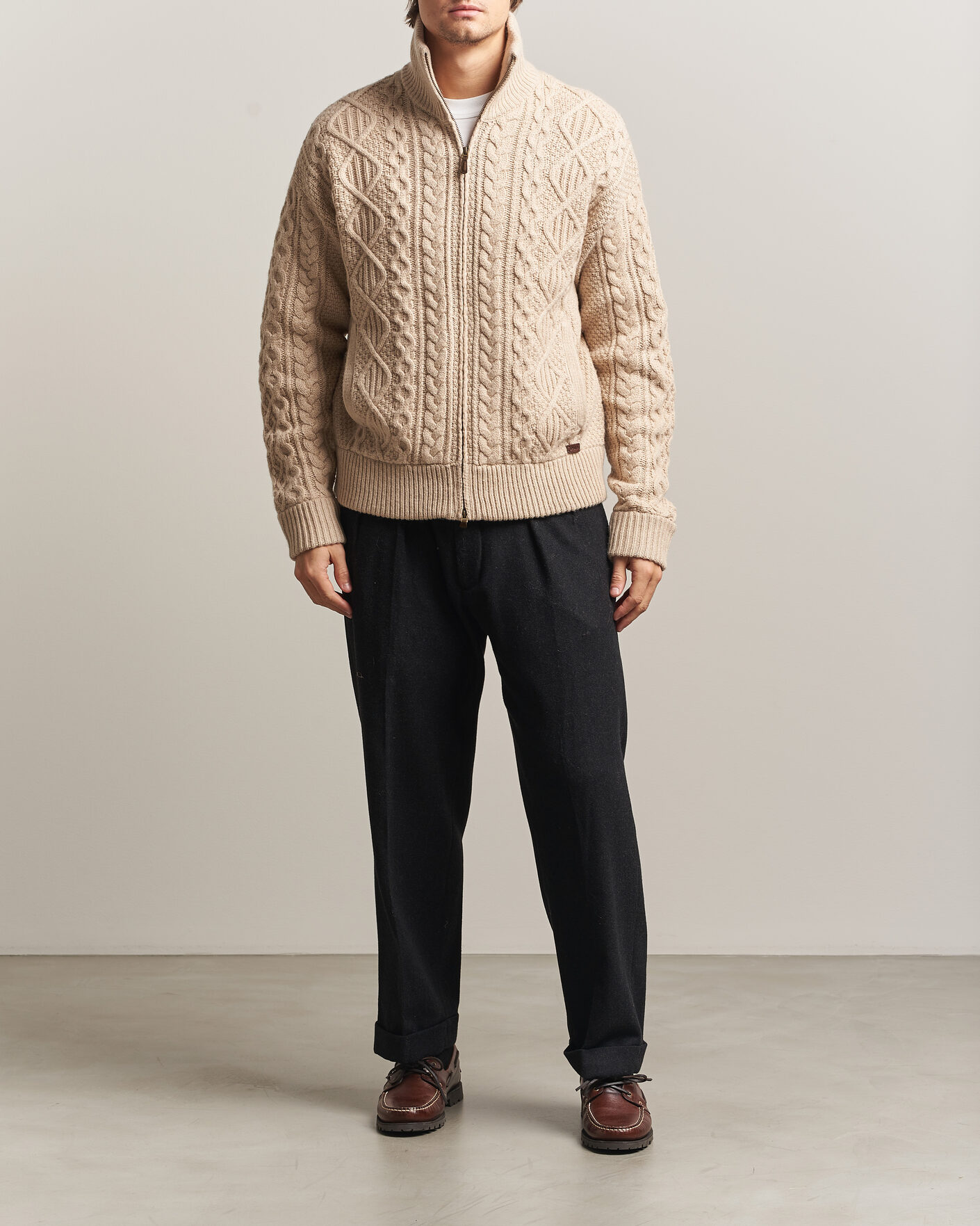 Mies | Puserot | Polo Ralph Lauren | Wool/Alpaca Aran Full-Zip Jicama Brown Heather