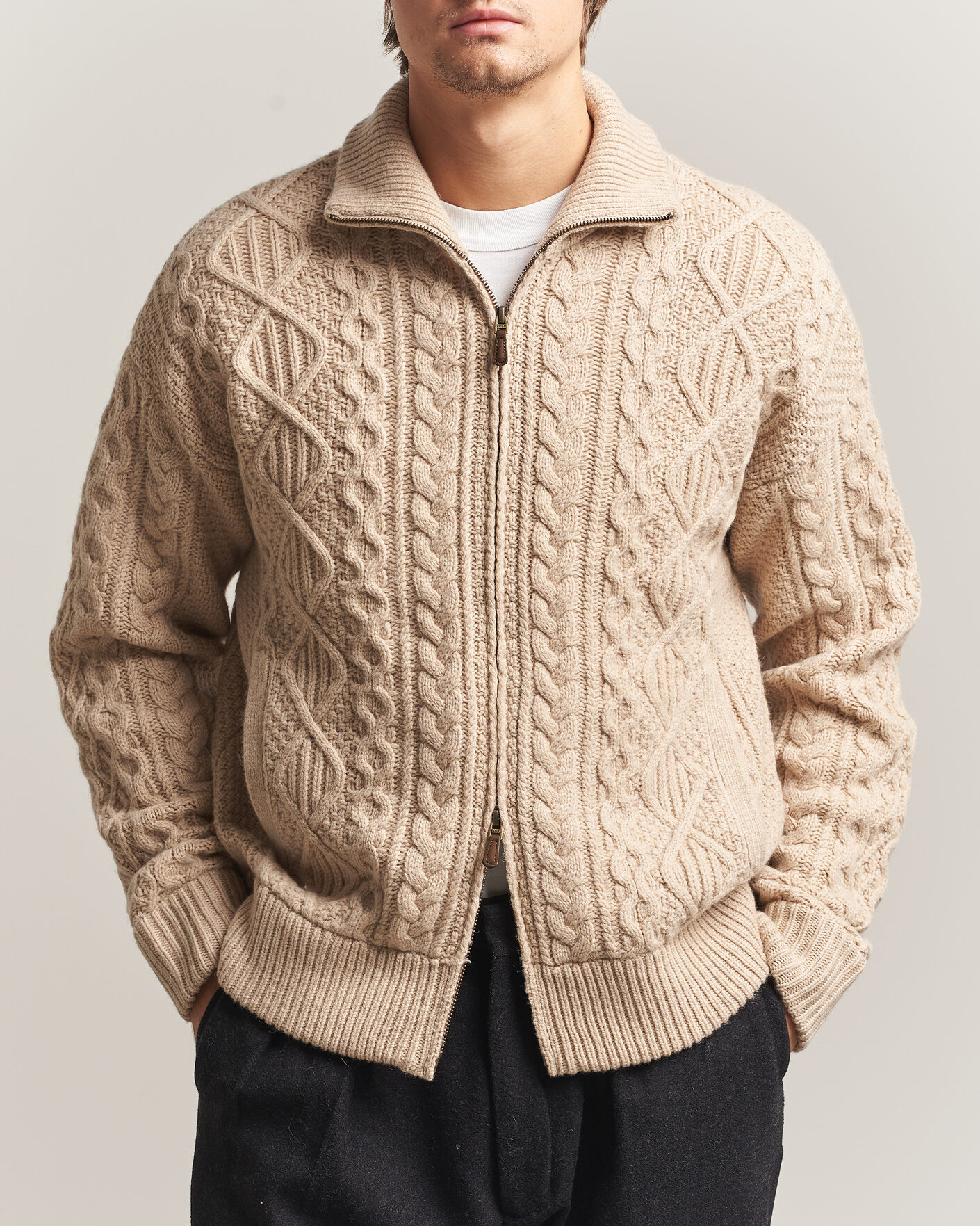 Mies | Puserot | Polo Ralph Lauren | Wool/Alpaca Aran Full-Zip Jicama Brown Heather