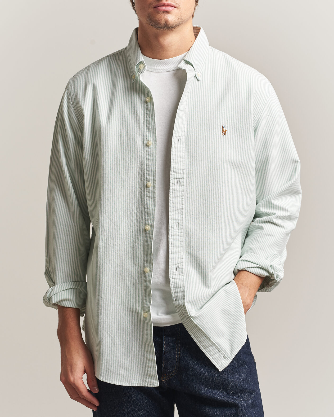 Mies | Kauluspaidat | Polo Ralph Lauren | Custom Slim Fit Oxford Shirt Pistachio/White