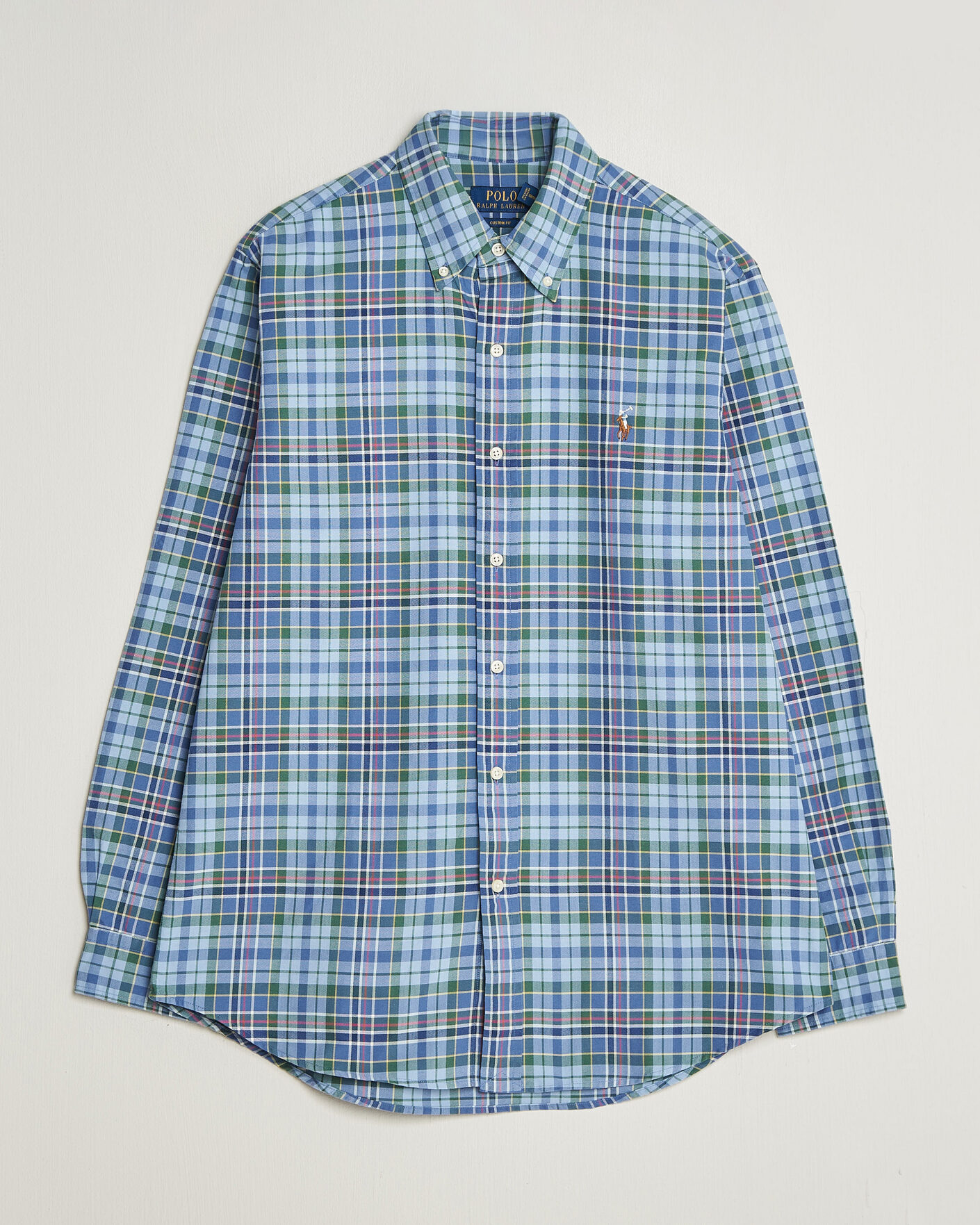 Mies | Kauluspaidat | Polo Ralph Lauren | Custom Slim Fit Check Oxford Shirt Blue Dusty/Green