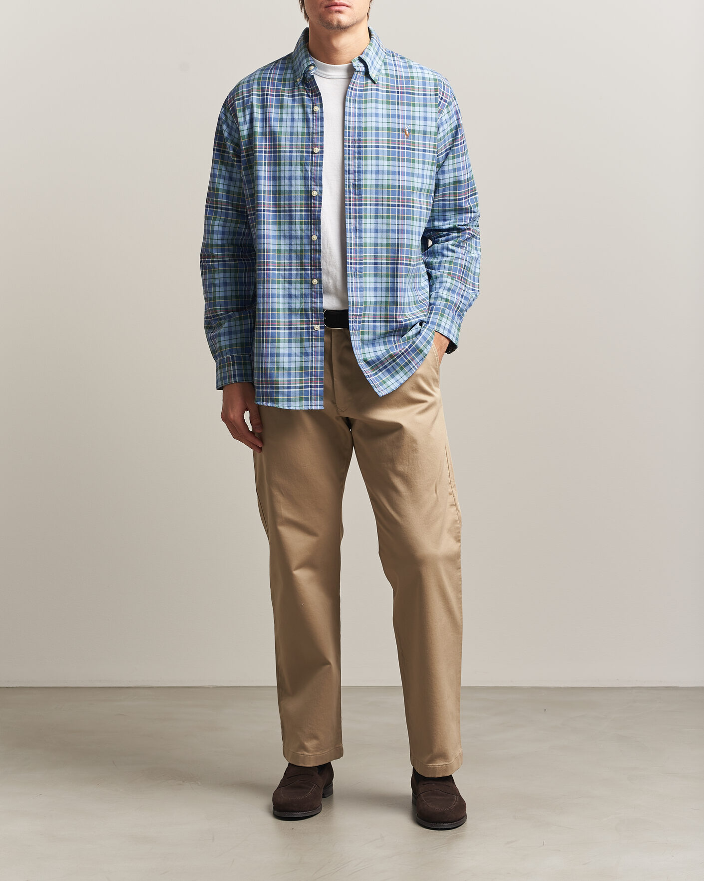 Mies | Kauluspaidat | Polo Ralph Lauren | Custom Slim Fit Check Oxford Shirt Blue Dusty/Green