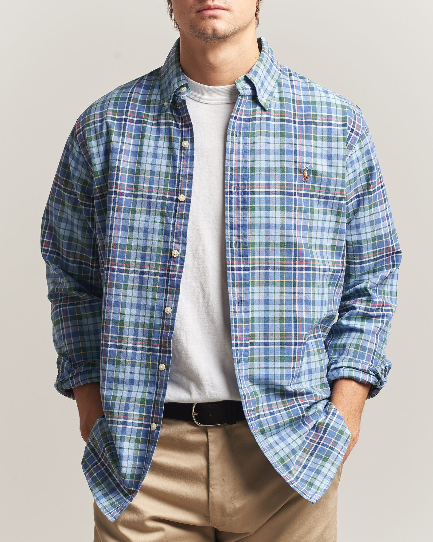 Mies | Kauluspaidat | Polo Ralph Lauren | Custom Slim Fit Check Oxford Shirt Blue Dusty/Green