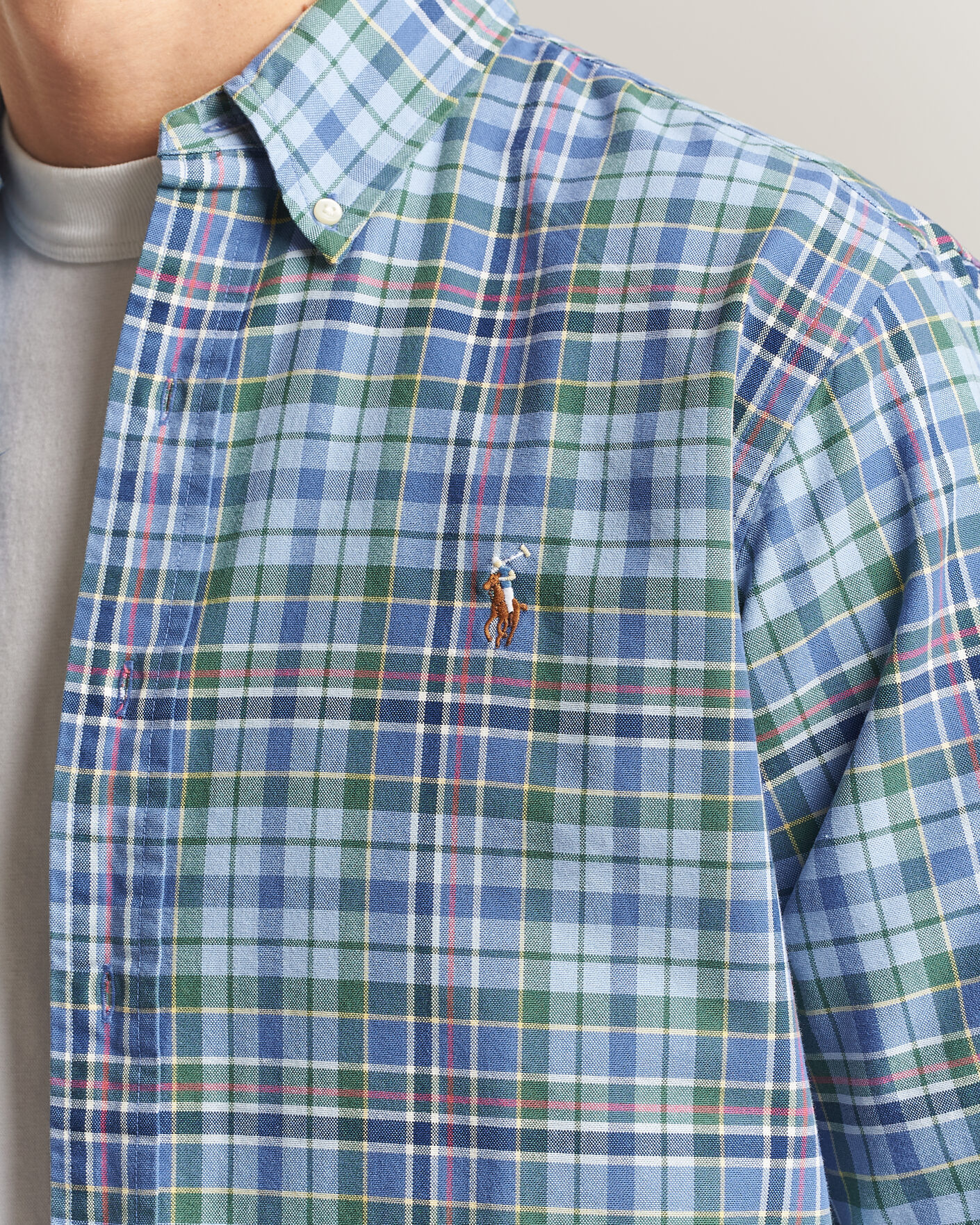 Mies | Kauluspaidat | Polo Ralph Lauren | Custom Slim Fit Check Oxford Shirt Blue Dusty/Green