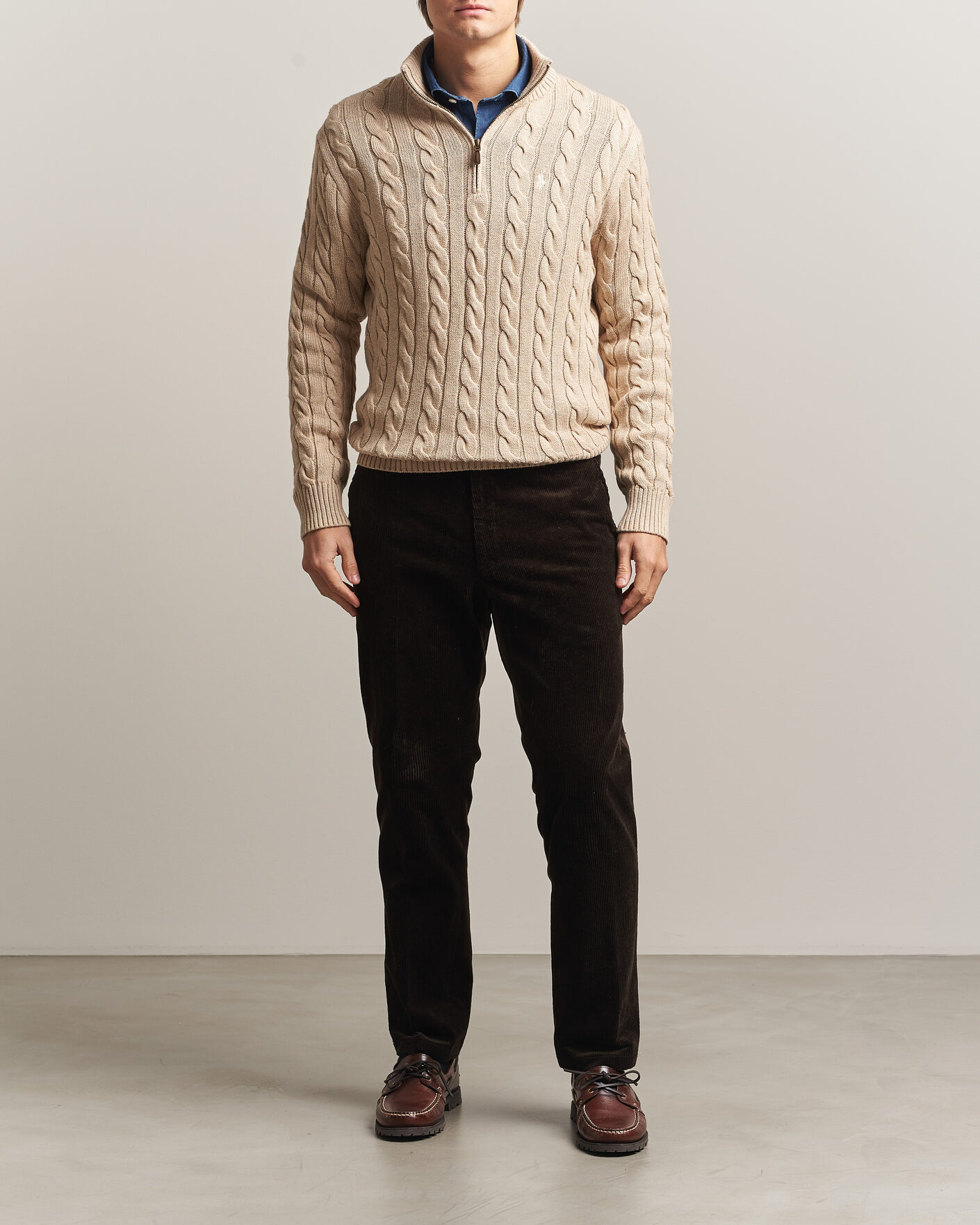 Mies | Puserot | Polo Ralph Lauren | Cotton Cable Half Zip Brown Heather