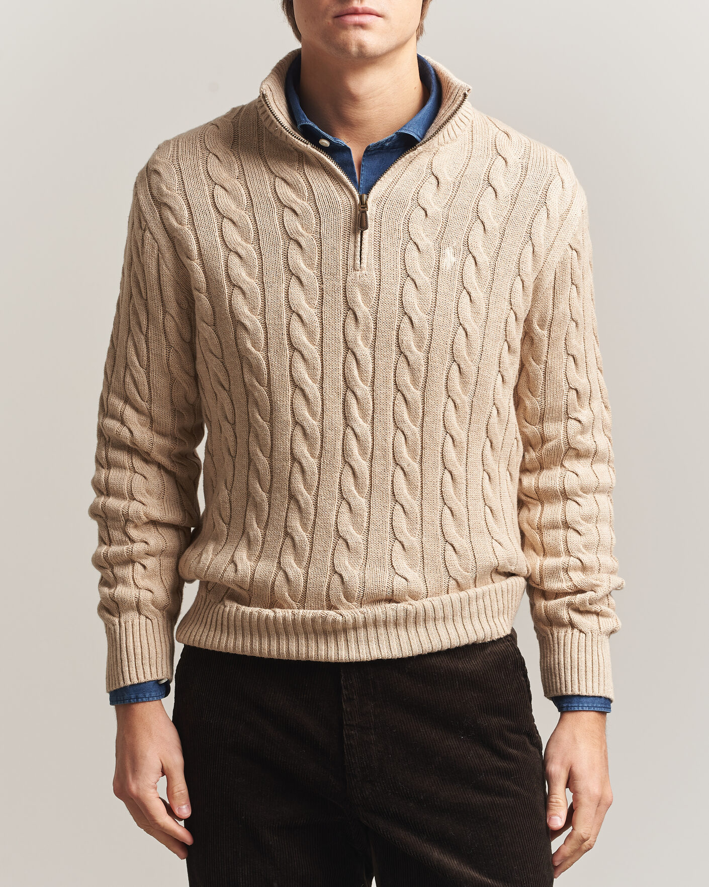 Mies | Puserot | Polo Ralph Lauren | Cotton Cable Half Zip Brown Heather