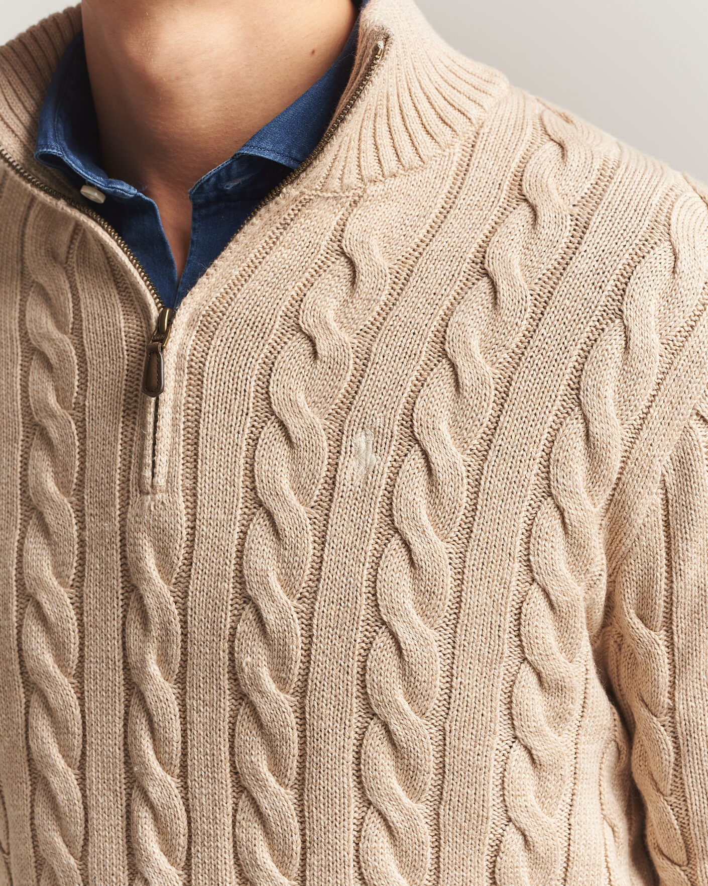 Mies | Puserot | Polo Ralph Lauren | Cotton Cable Half Zip Brown Heather