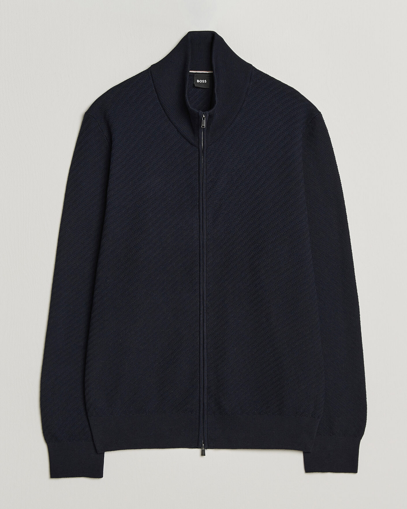 Mies | Puserot | BOSS BLACK | Loretti Cotton Knitted Full Zip Dark Blue