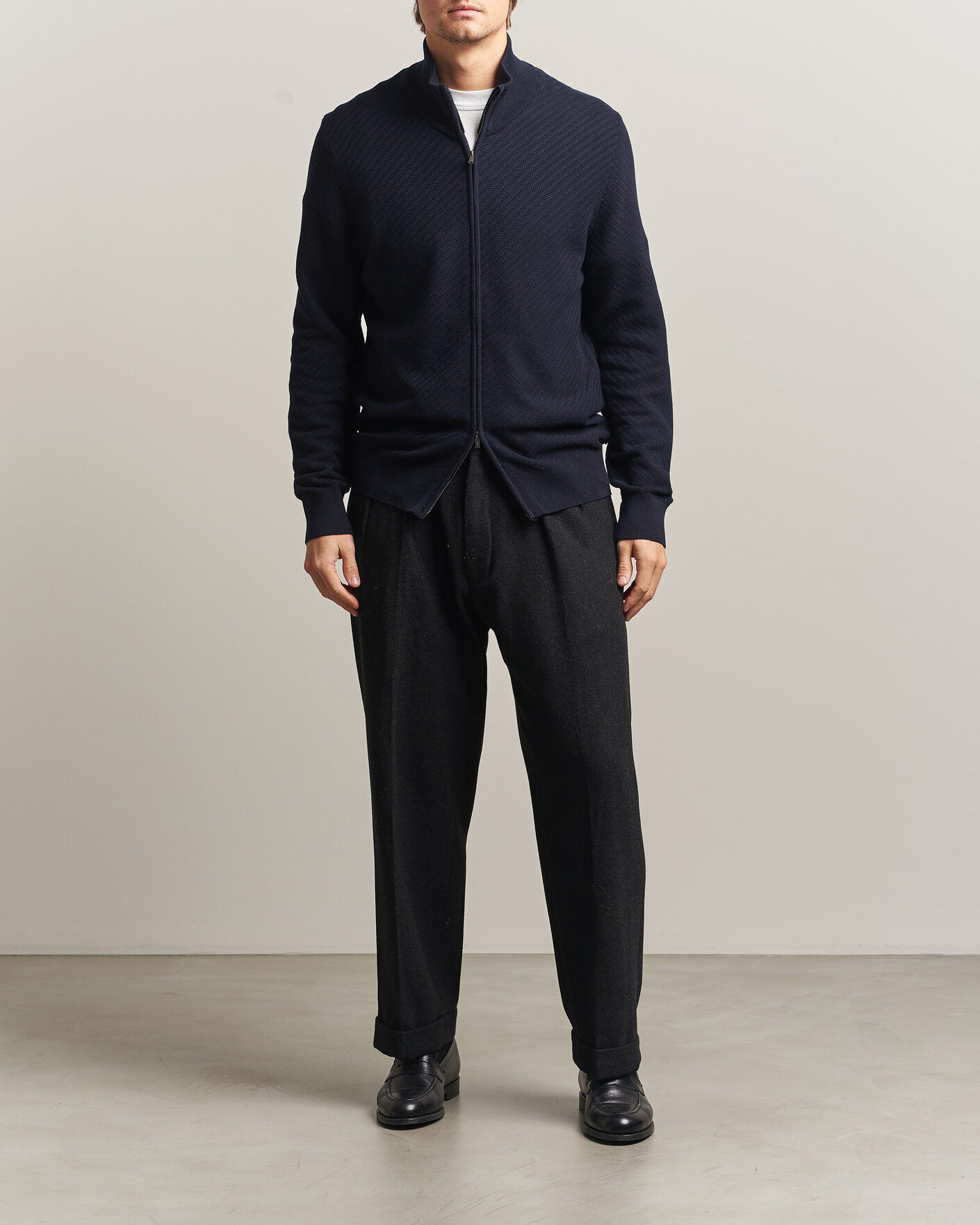 Mies | Puserot | BOSS BLACK | Loretti Cotton Knitted Full Zip Dark Blue