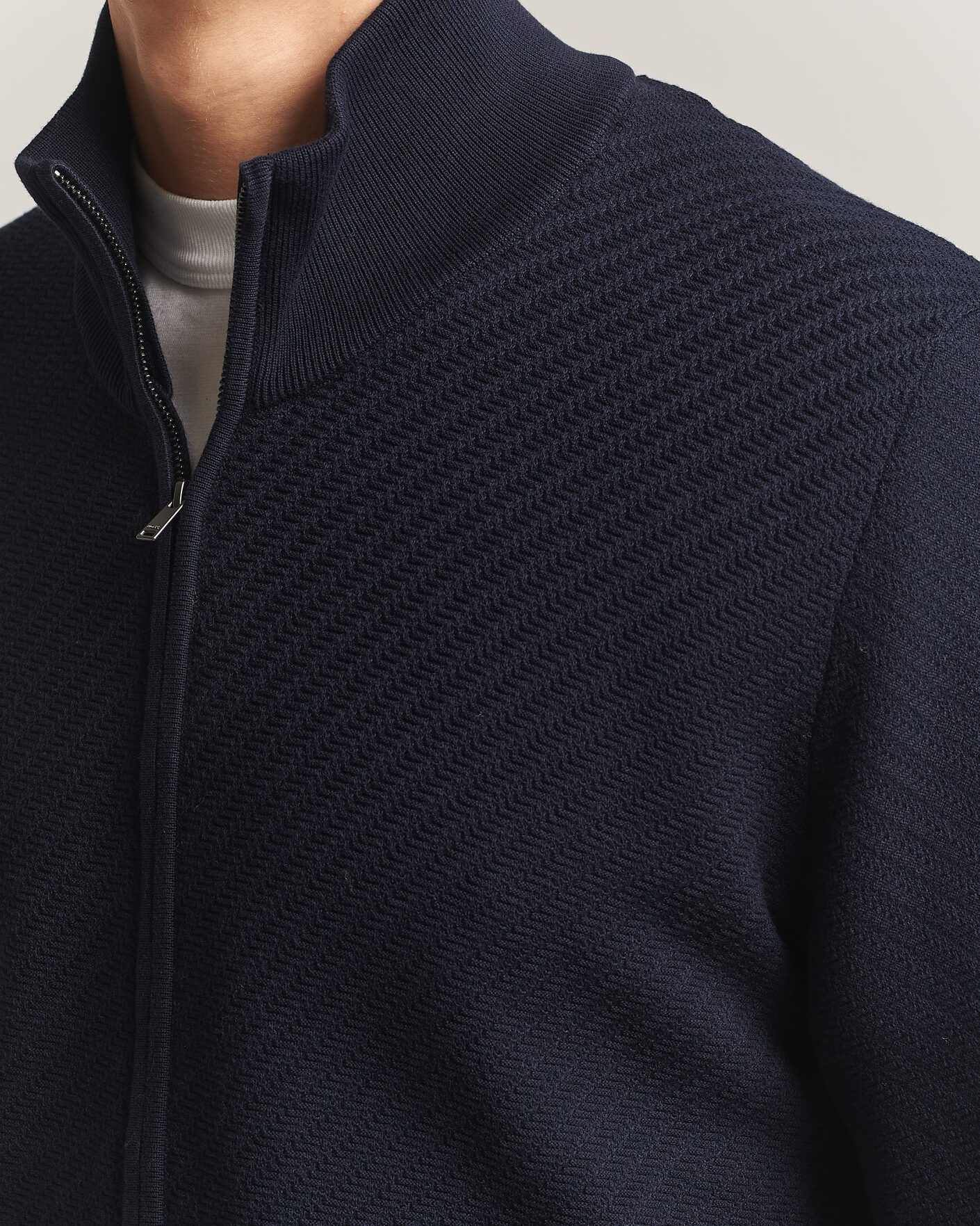 Mies | Puserot | BOSS BLACK | Loretti Cotton Knitted Full Zip Dark Blue