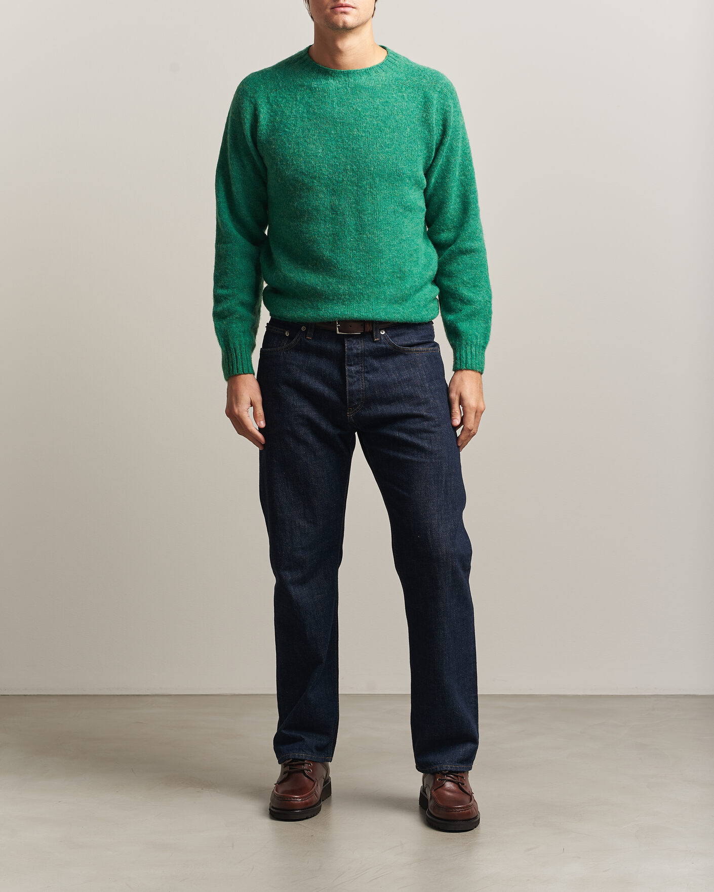 Mies | Puserot | Harley Of Scotland | Brushed Supersoft Lambswool Crewneck Evergreen