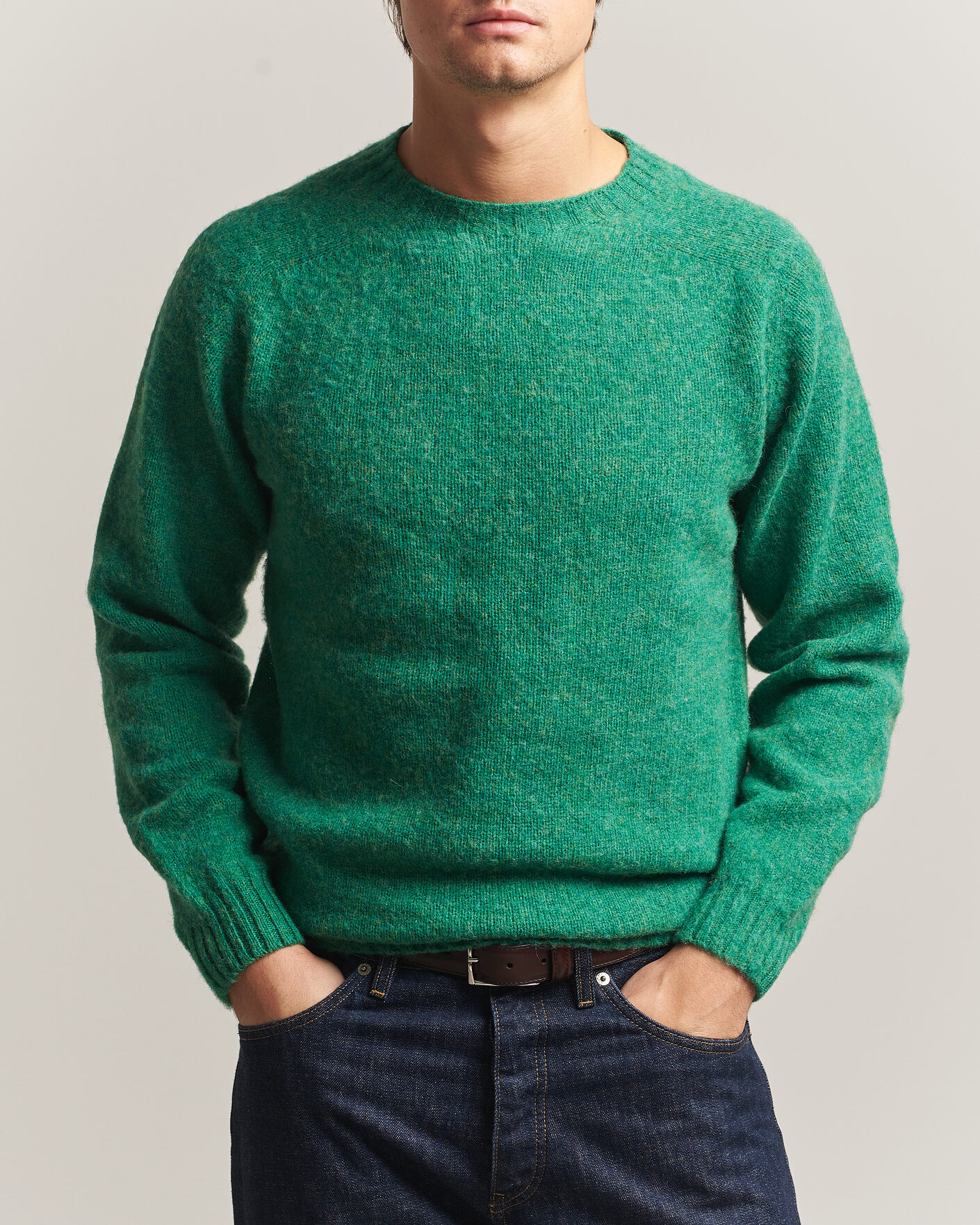 Mies | Puserot | Harley Of Scotland | Brushed Supersoft Lambswool Crewneck Evergreen