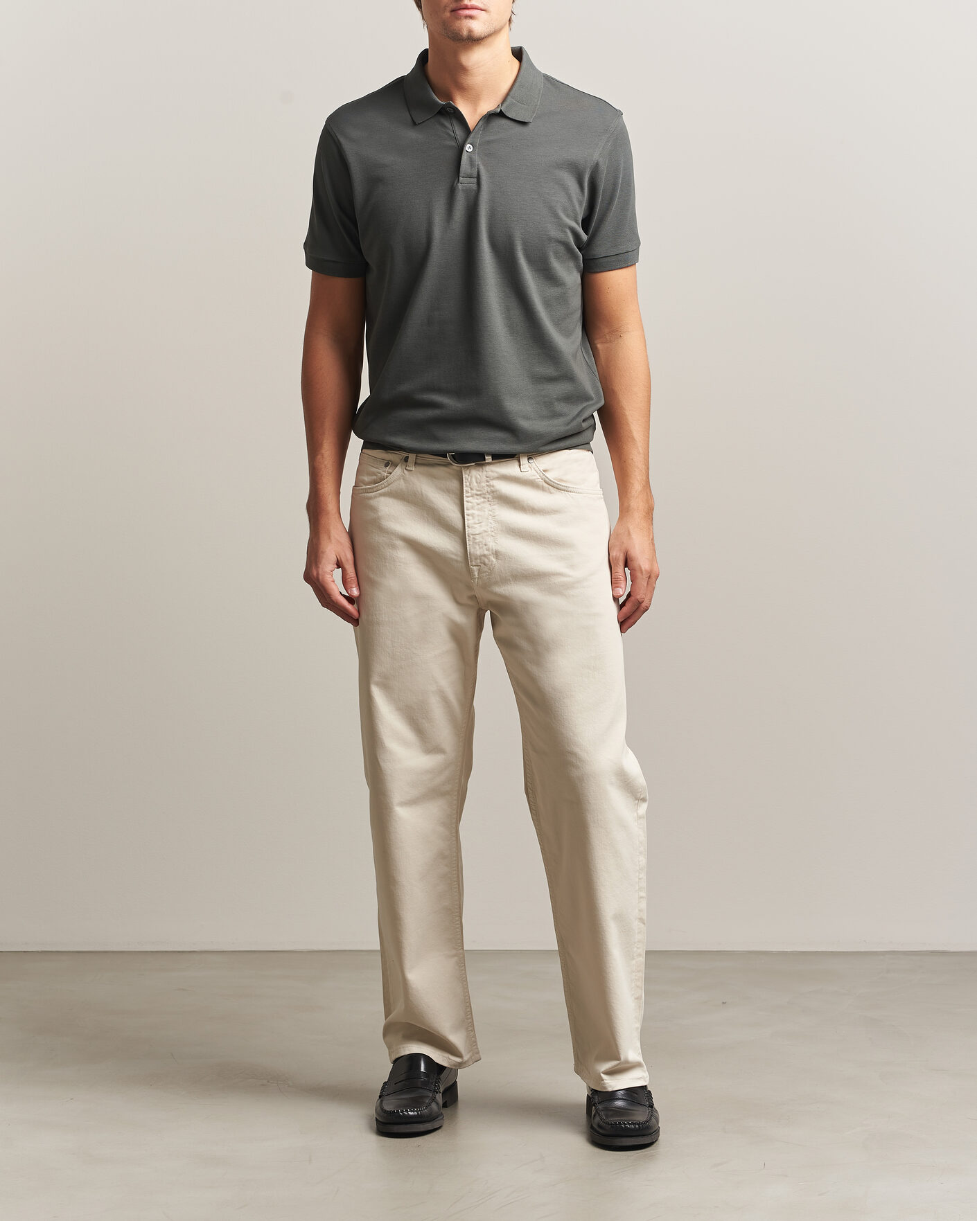 Mies | Pikeet | Sunspel | Short Sleeve Pique Polo Slate Green