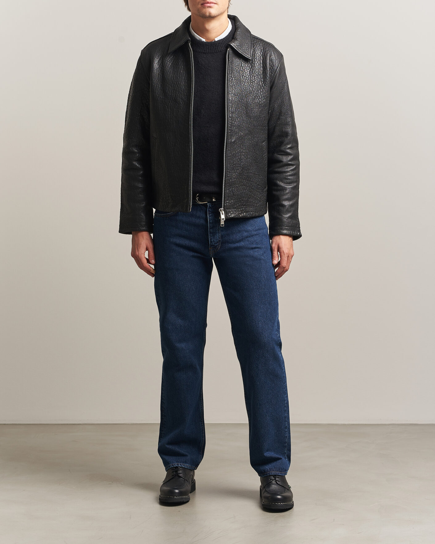 Mies | Takit | Sunflower | Short Leather Jacket Black