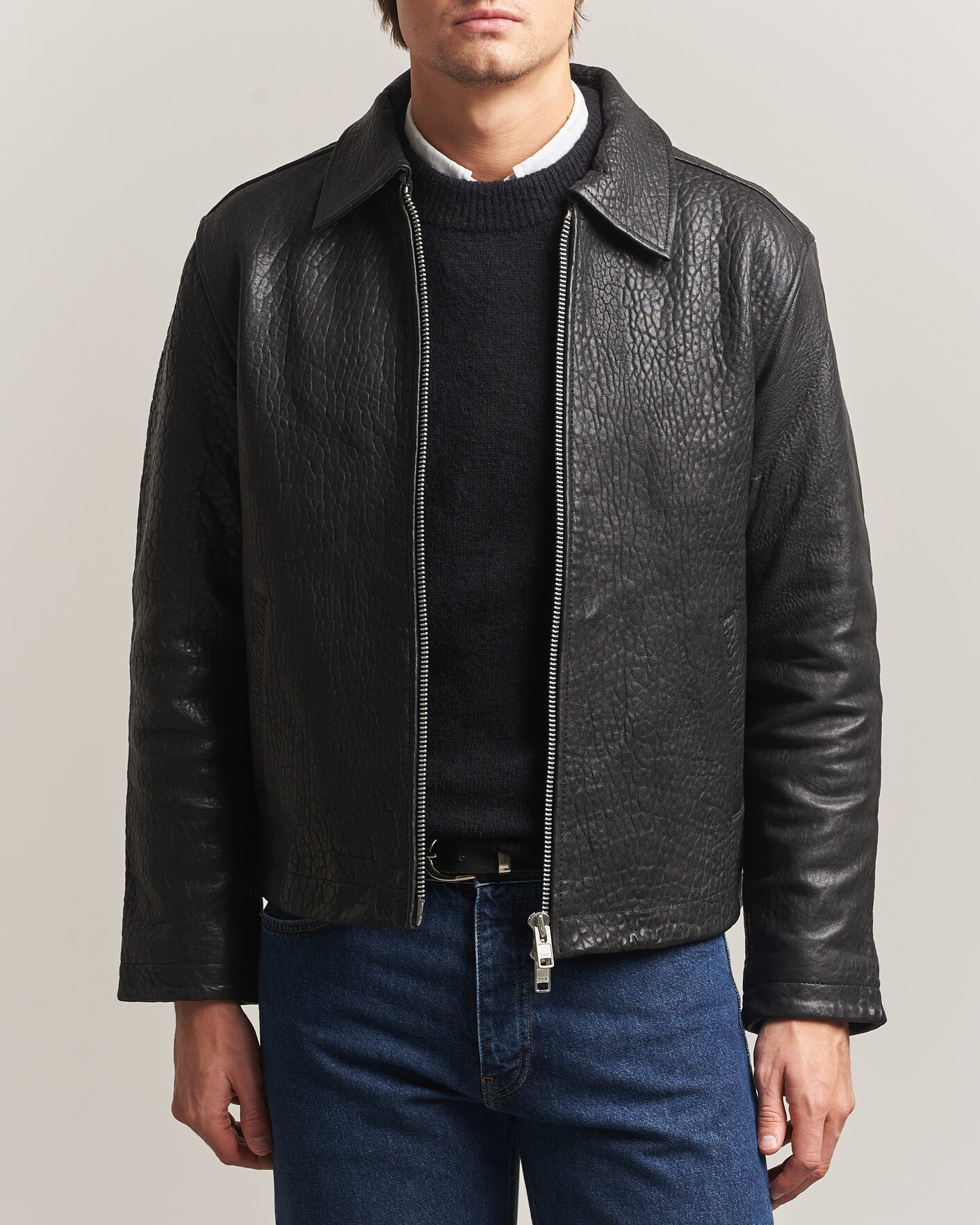 Mies | Takit | Sunflower | Short Leather Jacket Black