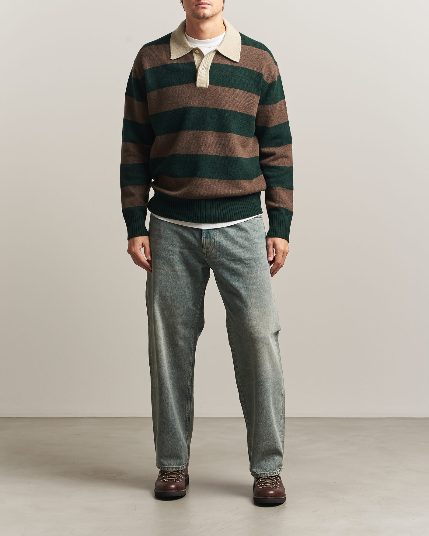 Mies | Puserot | Forét | Frost Stripe Knit Polo Deep Green
