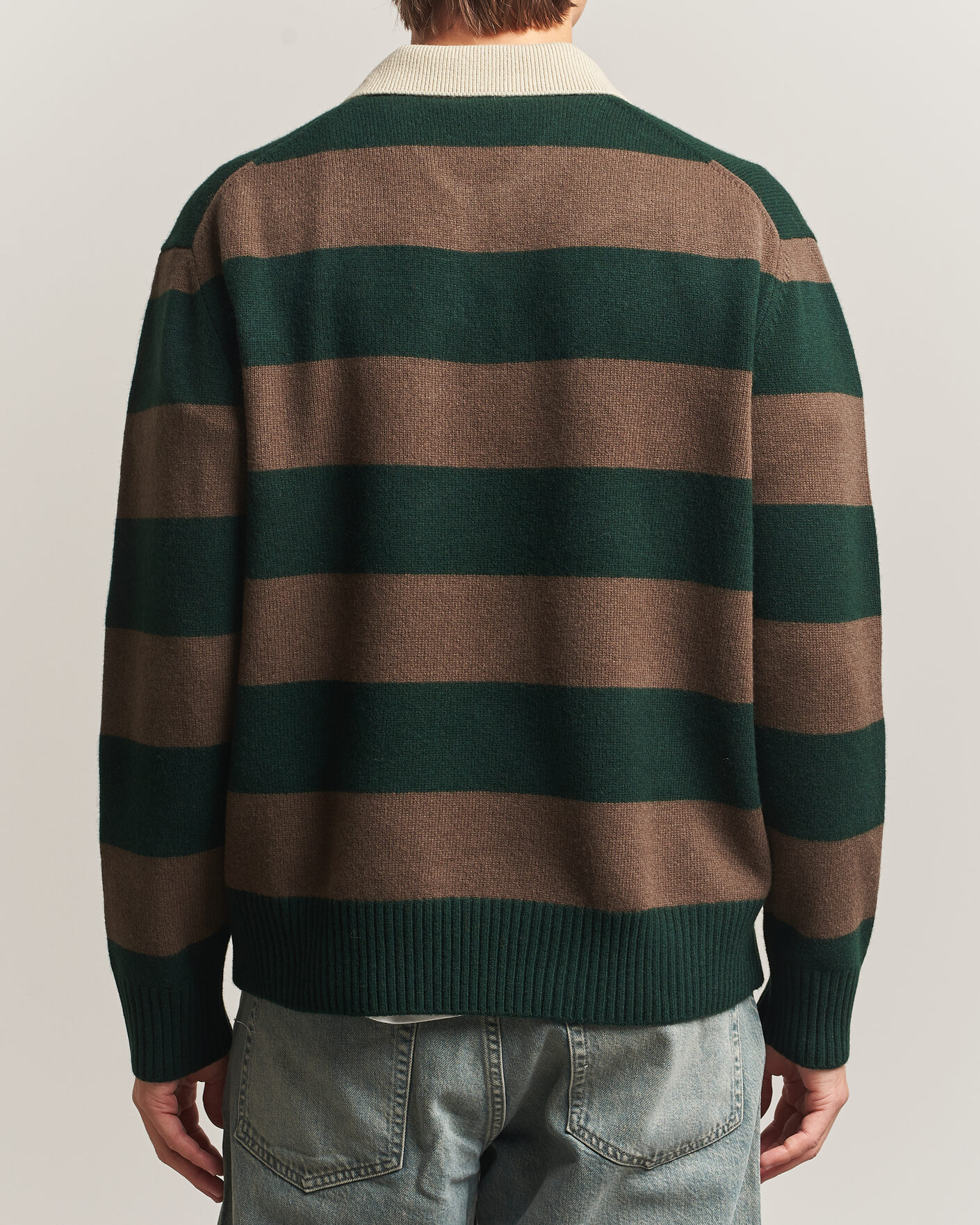 Mies | Puserot | Forét | Frost Stripe Knit Polo Deep Green