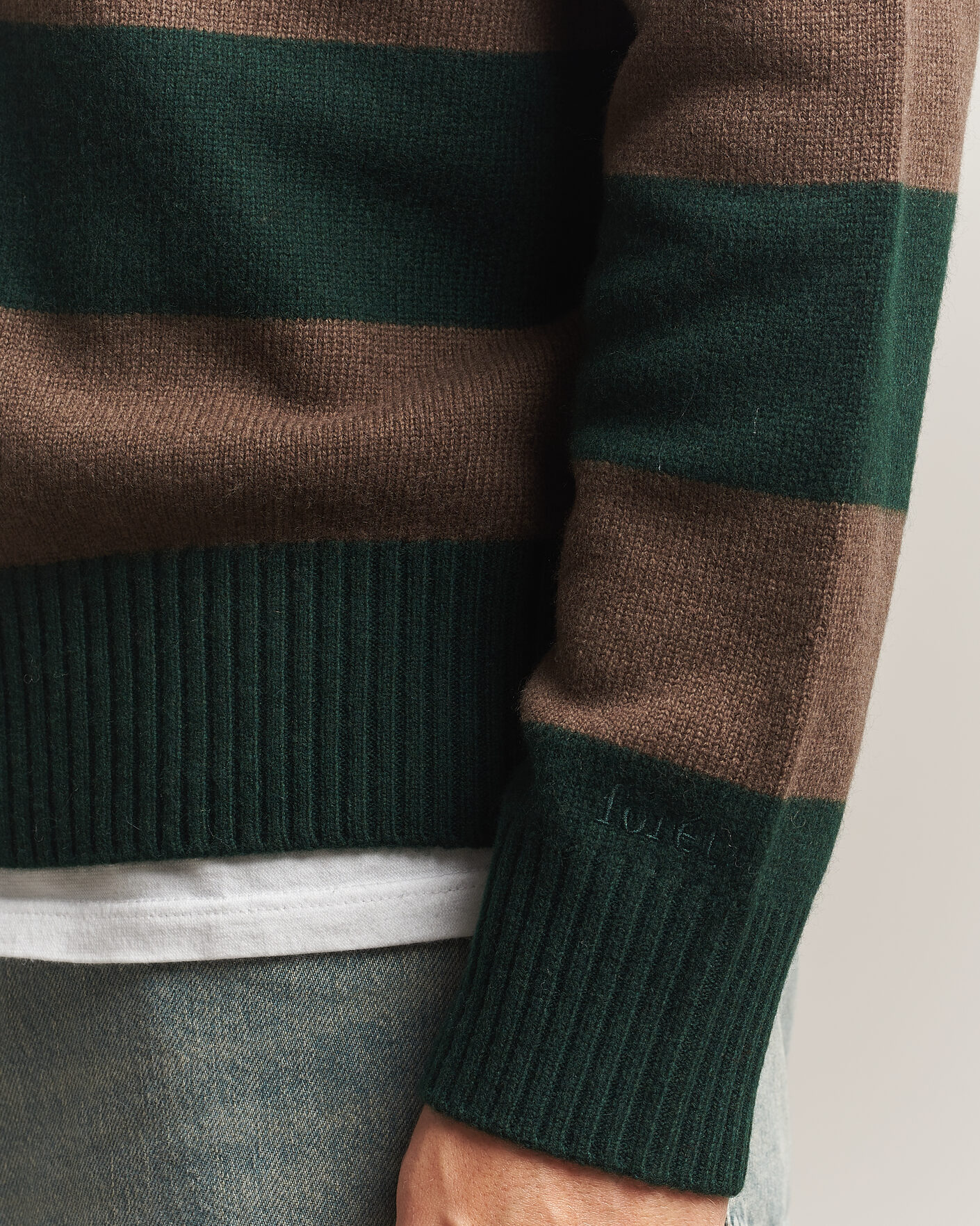 Mies | Puserot | Forét | Frost Stripe Knit Polo Deep Green