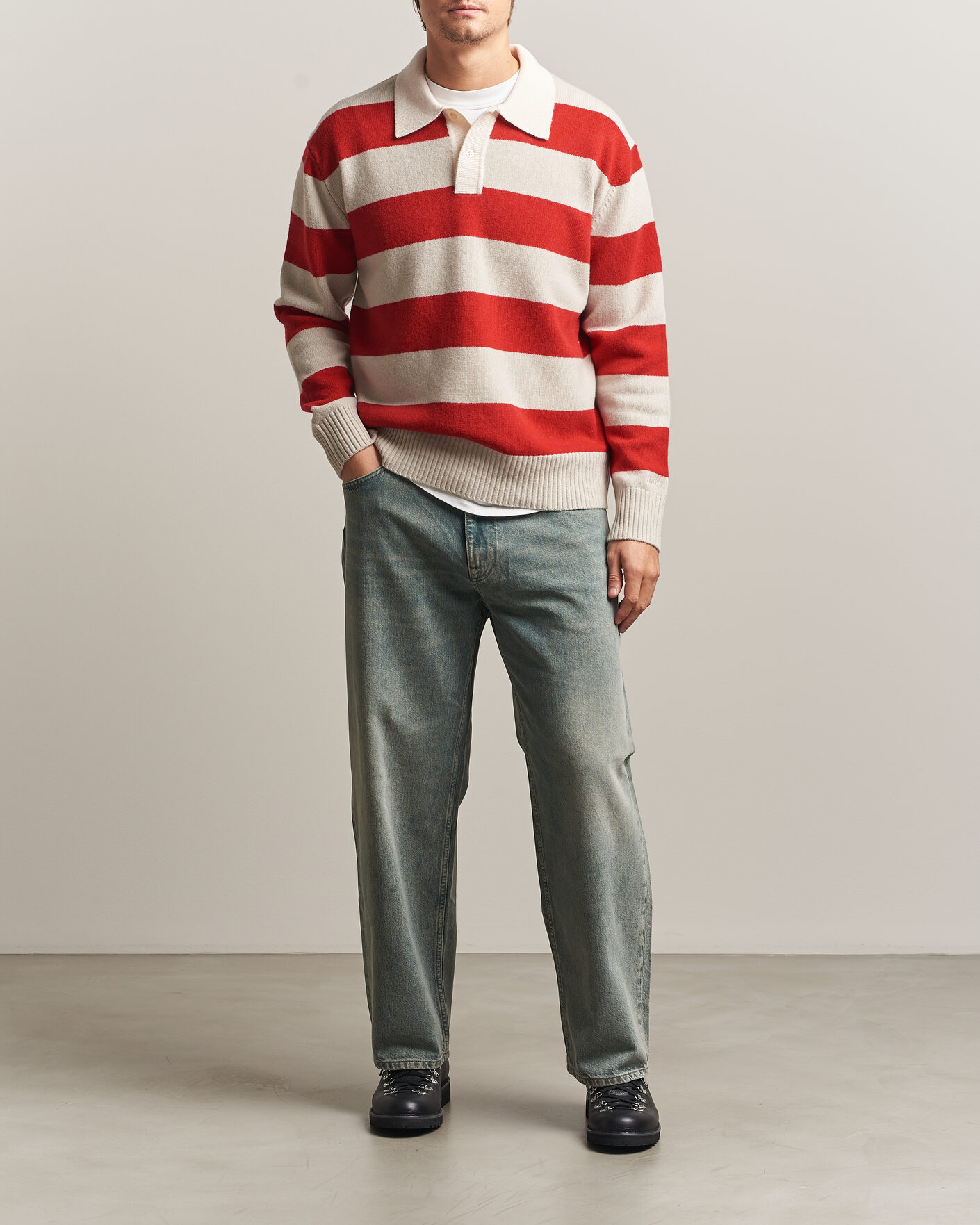 Mies | Puserot | Forét | Frost Stripe Knit Polo Red