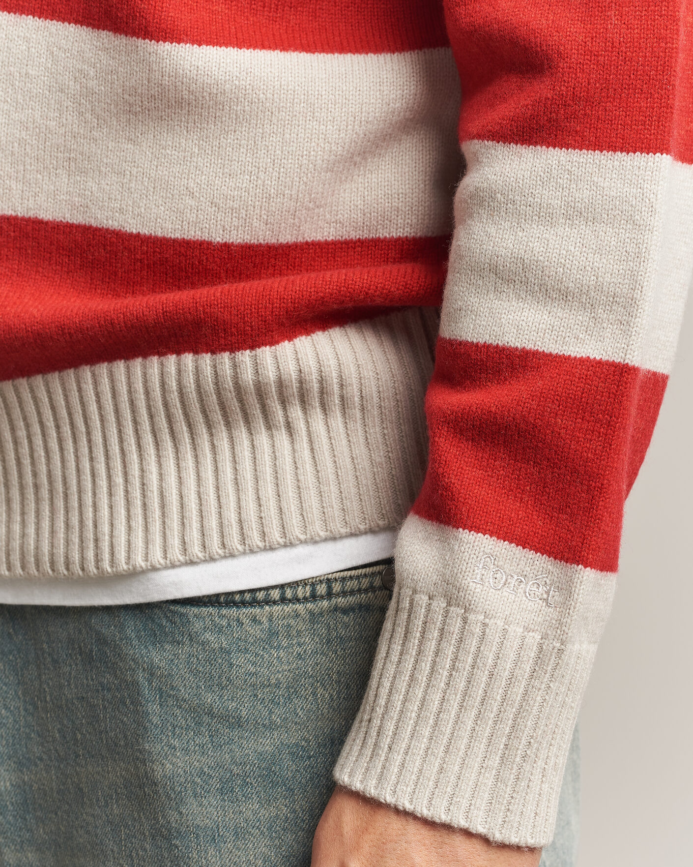 Mies | Puserot | Forét | Frost Stripe Knit Polo Red