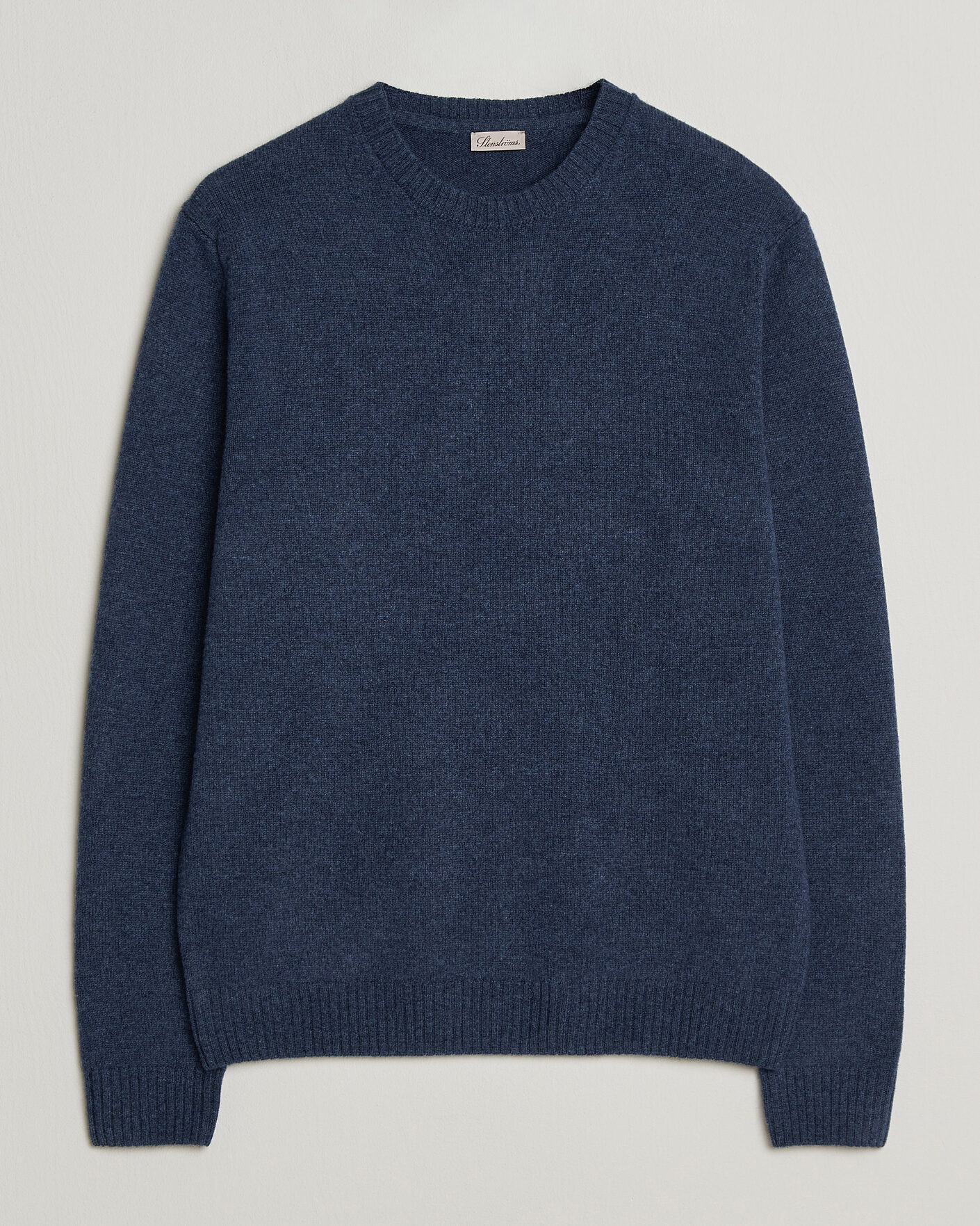 Mies | Puserot | Stenströms | Knitted Lambswool Crew Neck Indigo Melange