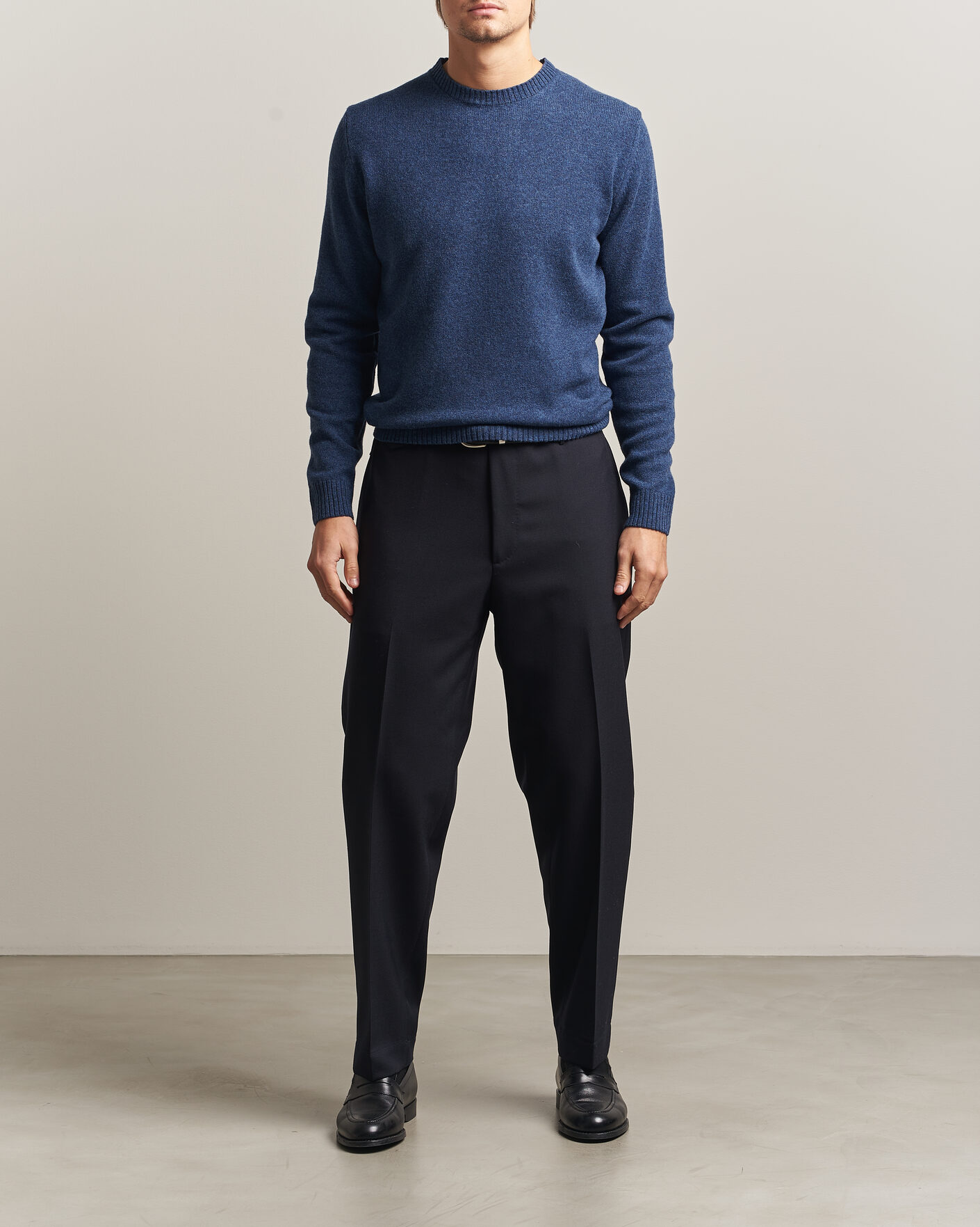 Mies | Puserot | Stenströms | Knitted Lambswool Crew Neck Indigo Melange