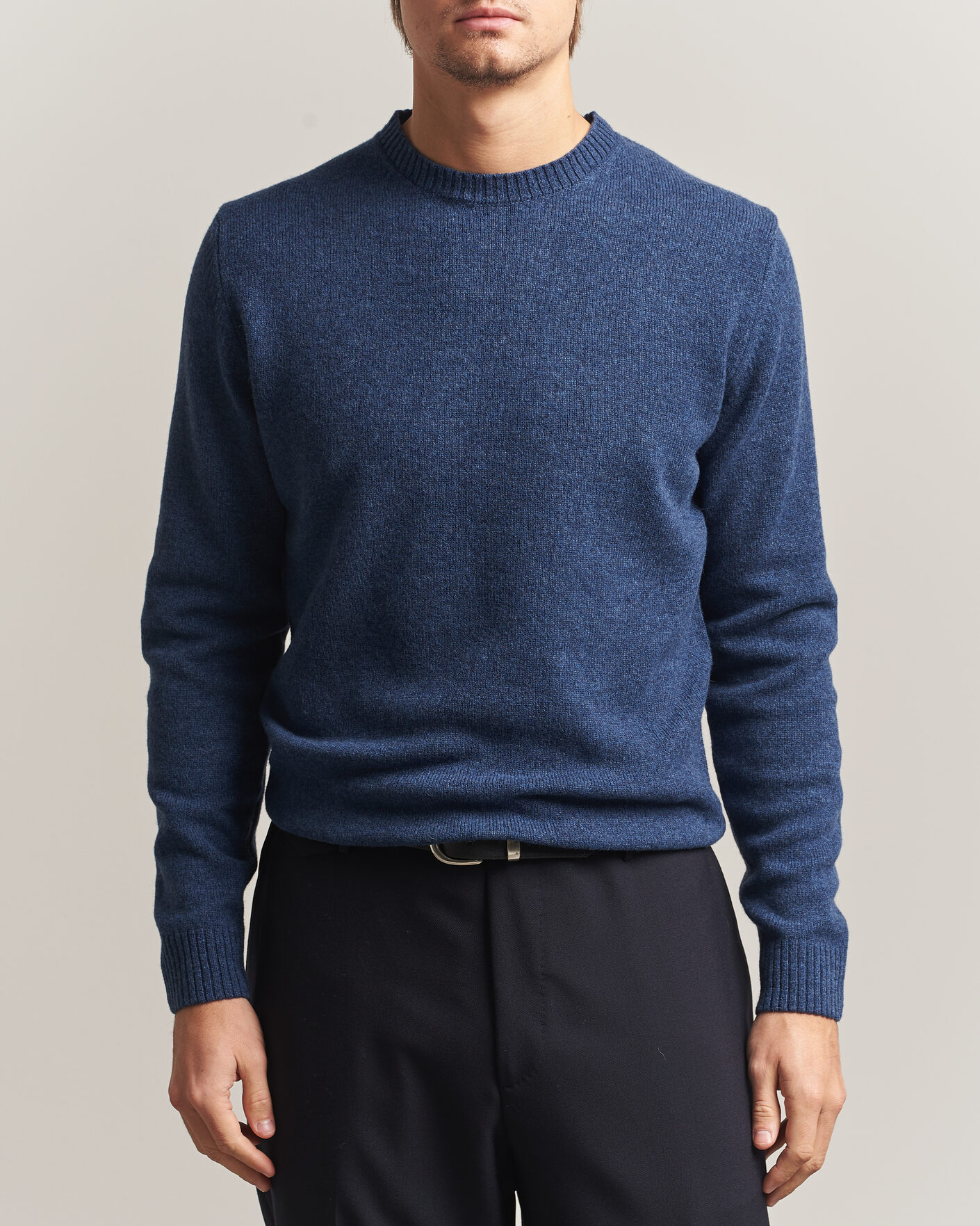 Mies | Puserot | Stenströms | Knitted Lambswool Crew Neck Indigo Melange