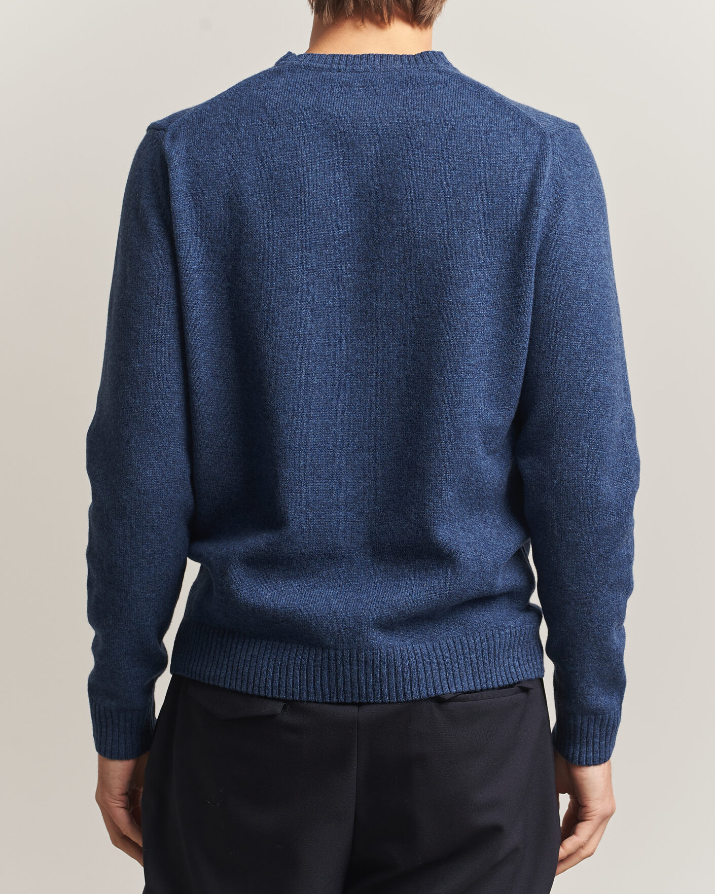 Mies | Puserot | Stenströms | Knitted Lambswool Crew Neck Indigo Melange