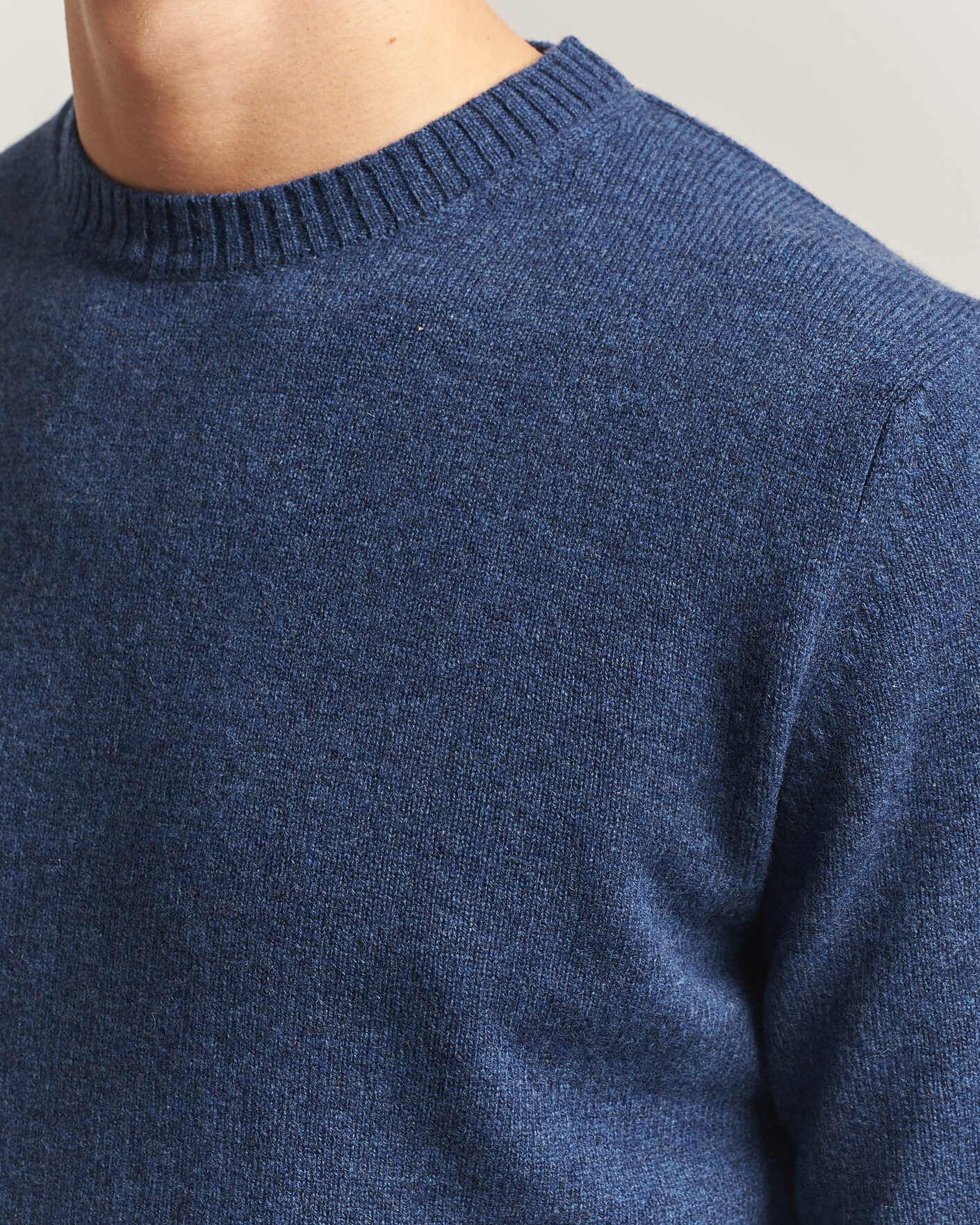 Mies | Puserot | Stenströms | Knitted Lambswool Crew Neck Indigo Melange