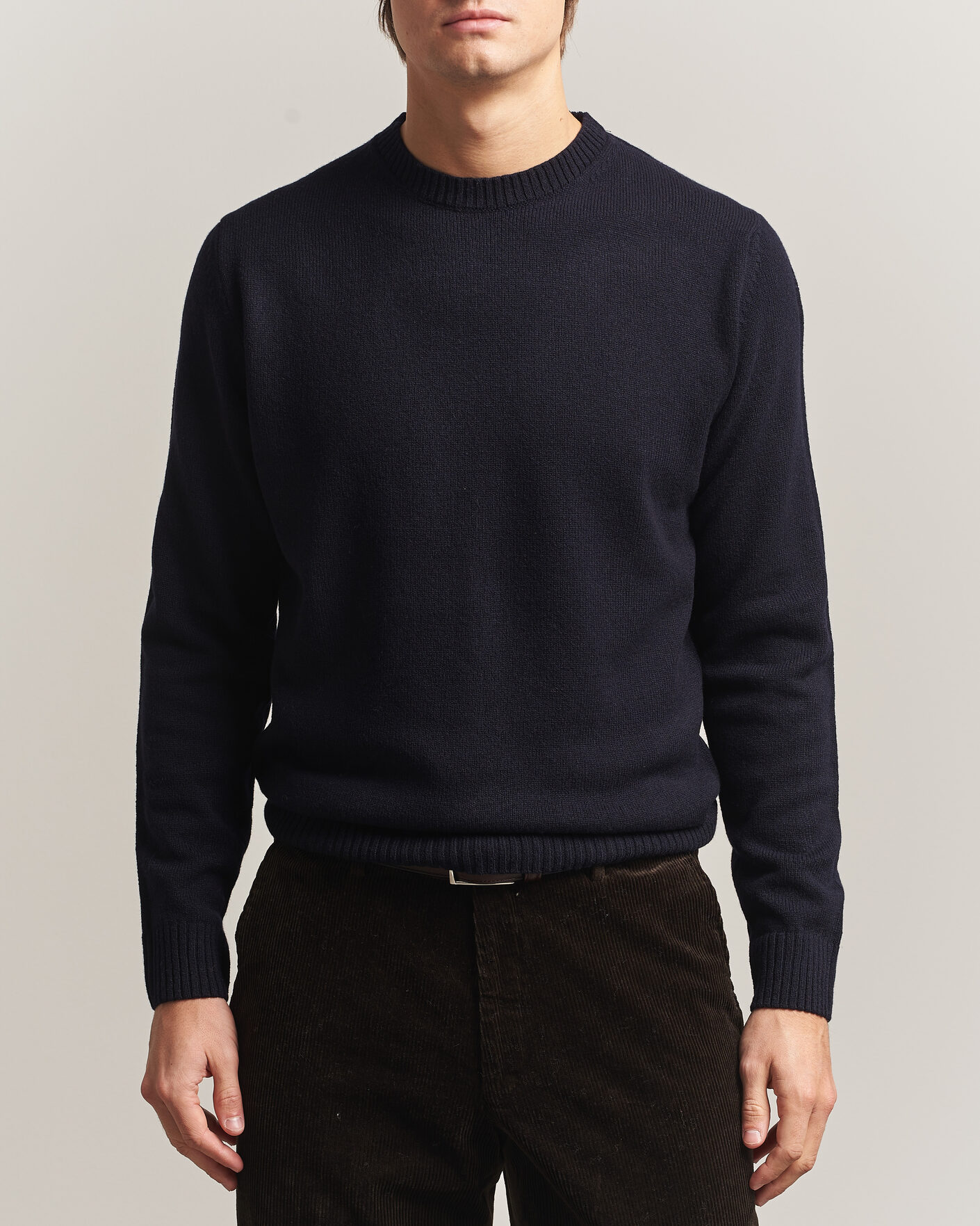 Mies | Puserot | Stenströms | Knitted Lambswool Crew Neck Dark Navy