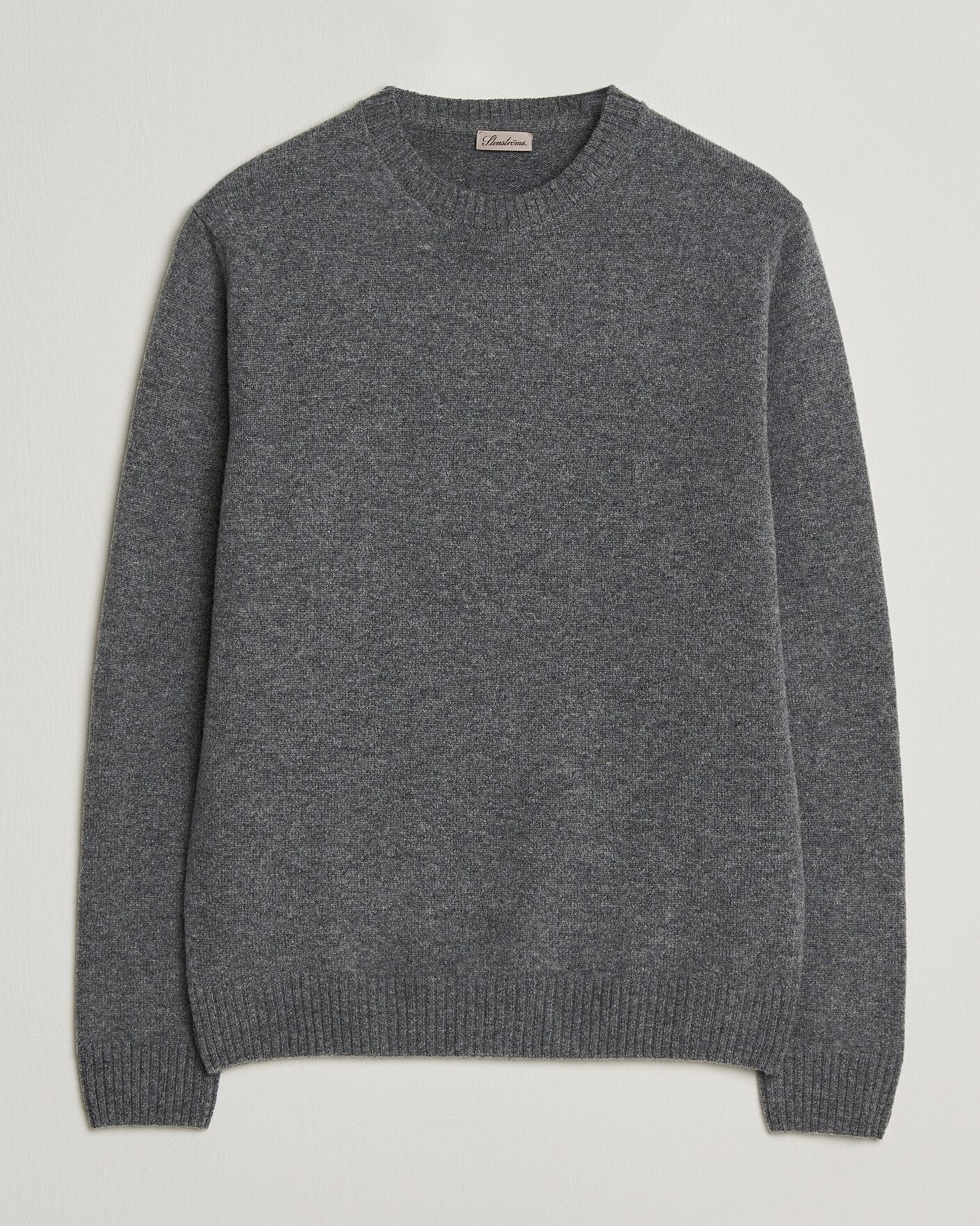 Mies | Puserot | Stenströms | Knitted Lambswool Crew Neck Mid Grey Melange