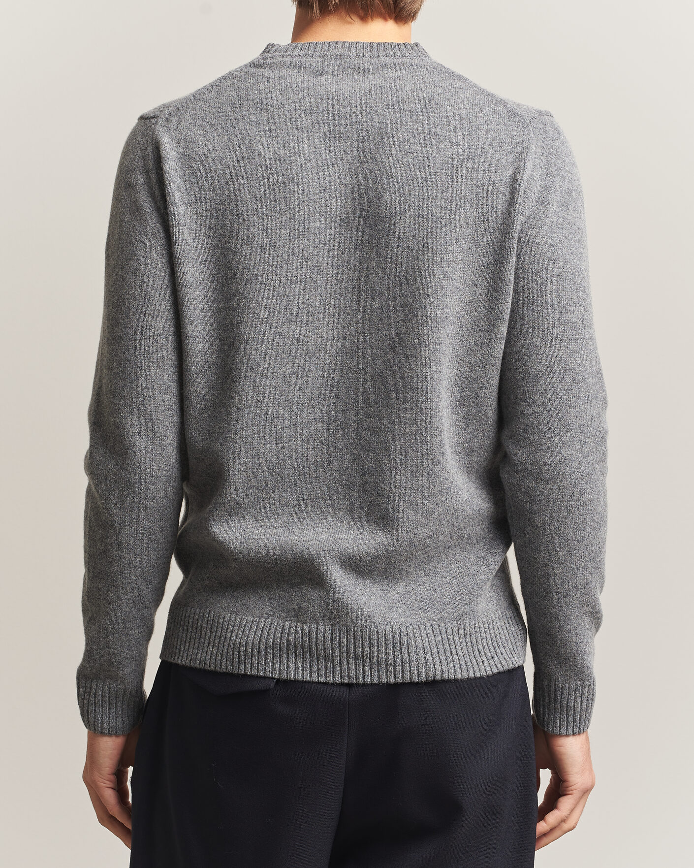Mies | Puserot | Stenströms | Knitted Lambswool Crew Neck Mid Grey Melange