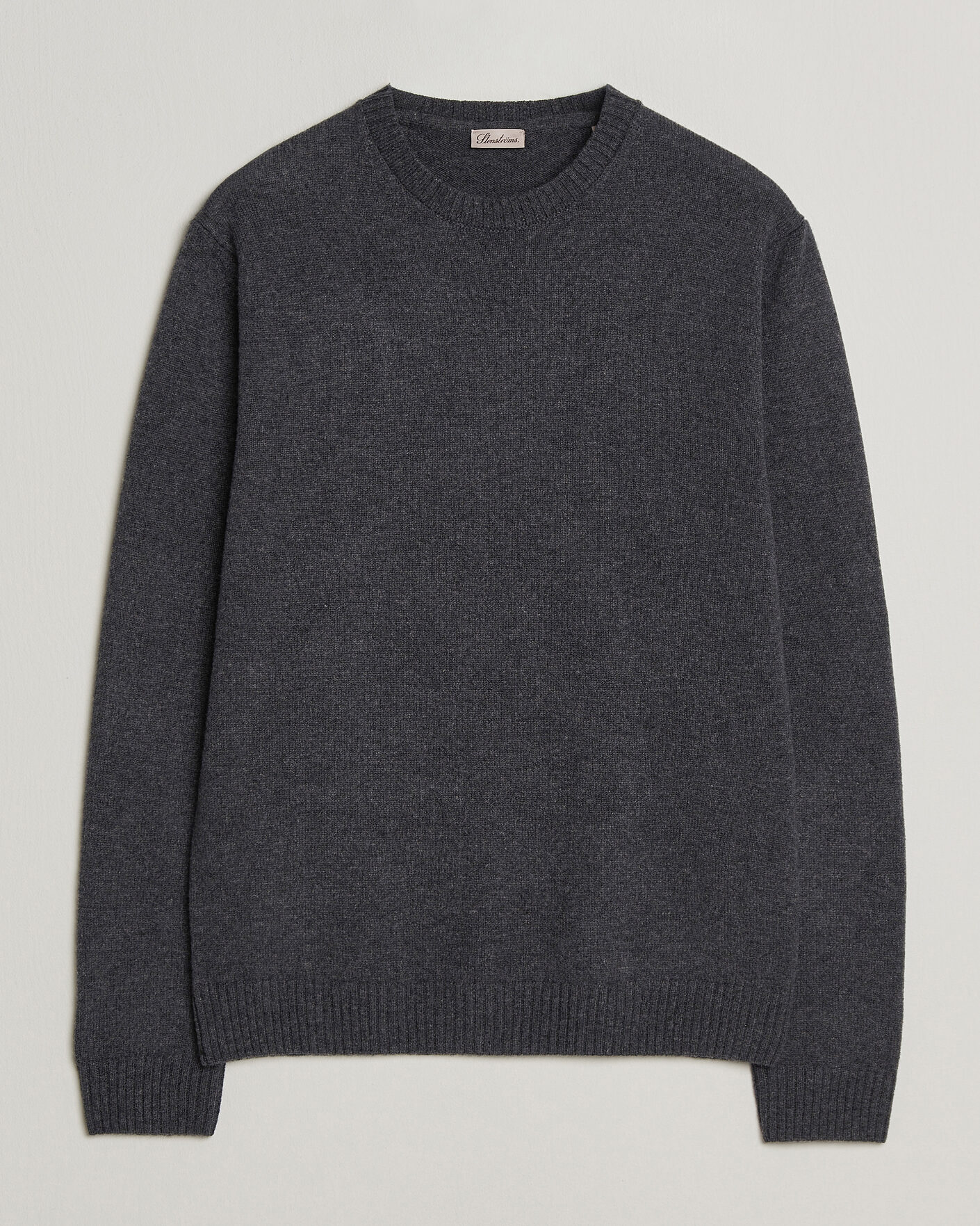 Mies | Puserot | Stenströms | Knitted Lambswool Crew Neck Dark Grey Melange