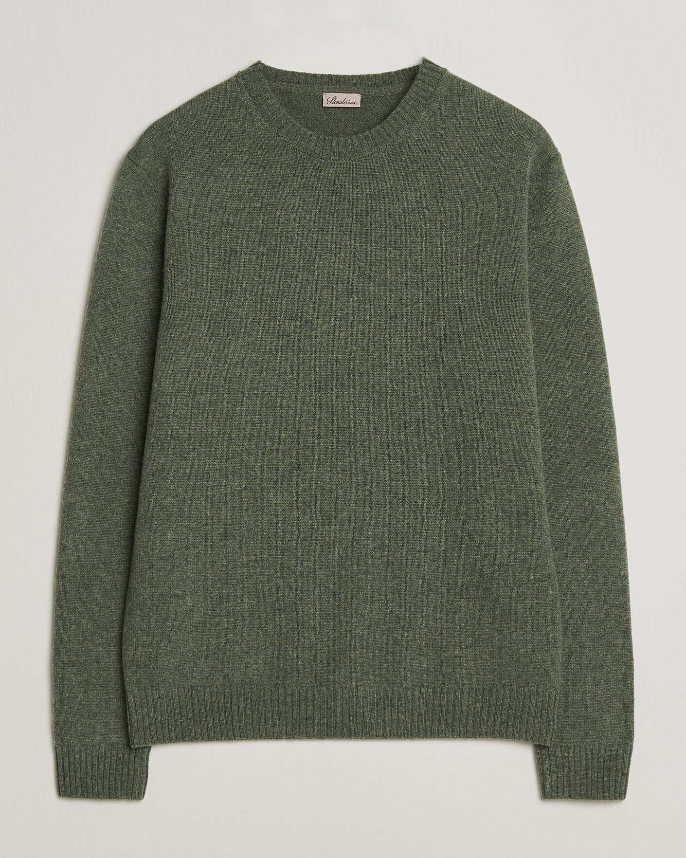 Mies | Puserot | Stenströms | Knitted Lambswool Crew Neck Light Army Green Melange
