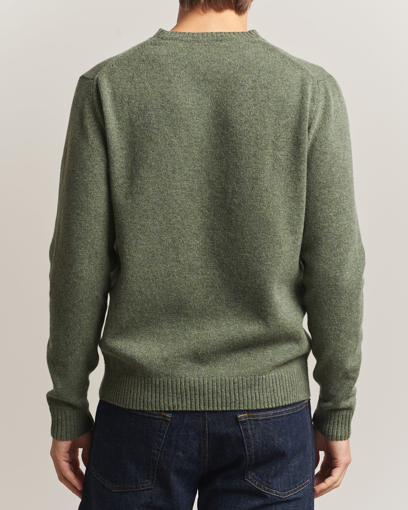 Mies | Puserot | Stenströms | Knitted Lambswool Crew Neck Light Army Green Melange