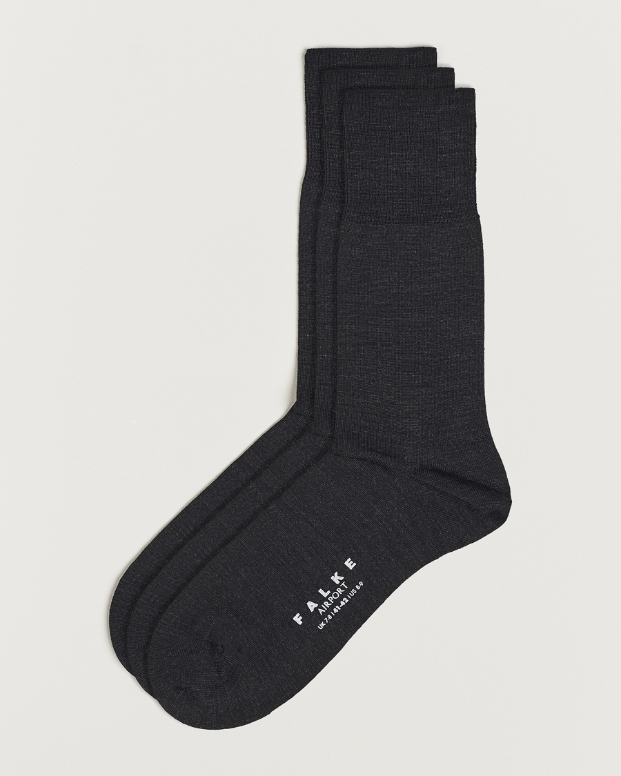 Mies | Alusvaatteet | Falke | 3-pack Airport Socks Anthracite Melange