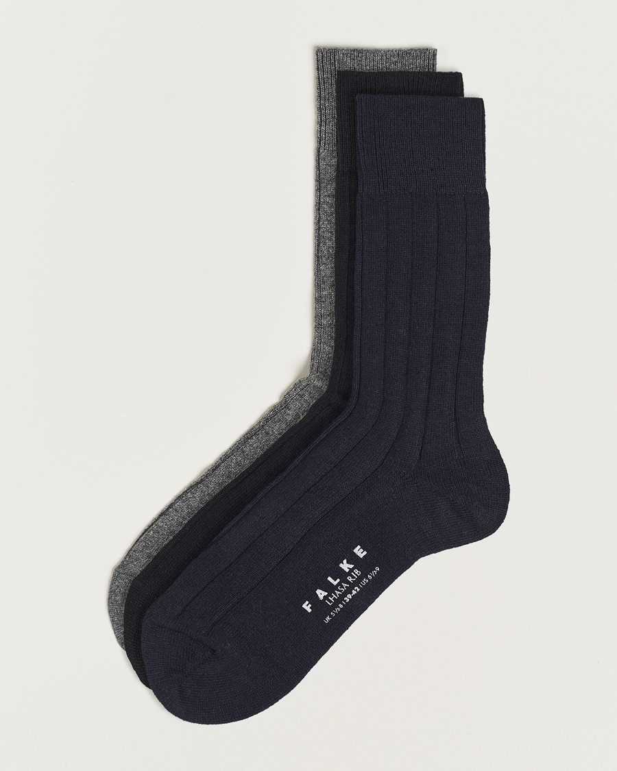 Mies | Alusvaatteet | Falke | 3-Pack Lhasa Cashmere Socks Black/Dark Navy/Light Grey