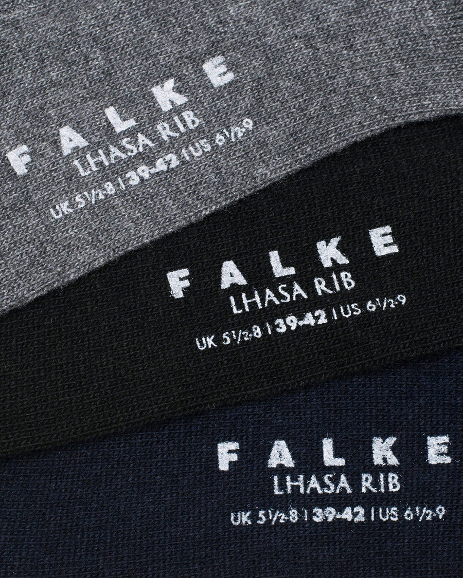 Mies | Varrelliset sukat | Falke | 3-Pack Lhasa Cashmere Socks Black/Dark Navy/Light Grey