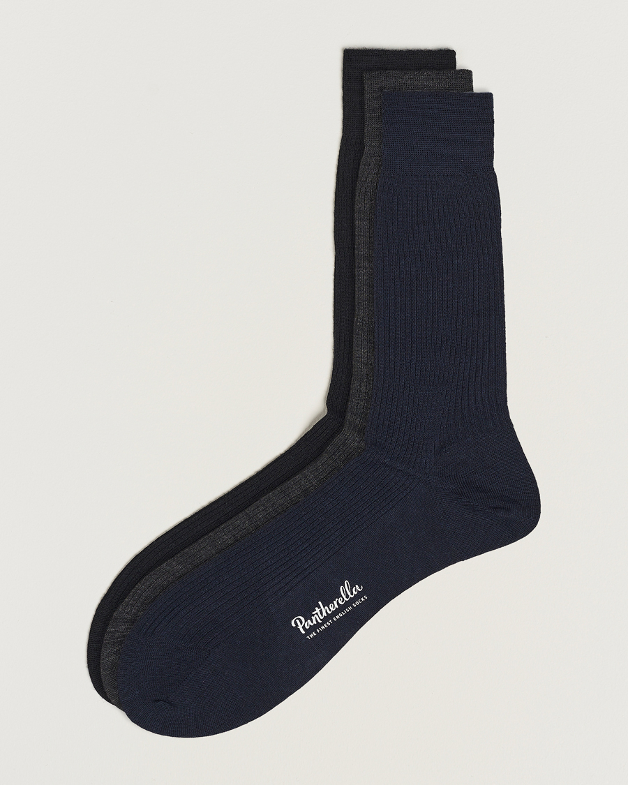 Mies | Alusvaatteet | Pantherella | 3-Pack Naish Merino/Nylon Sock Navy/Black/Charcoal