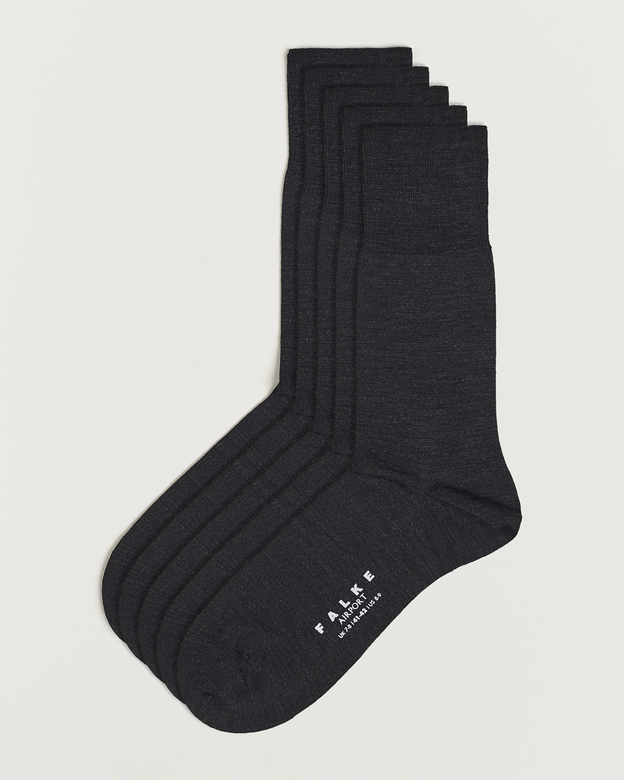 Mies | Alusvaatteet | Falke | 5-Pack Airport Socks Anthracite Melange