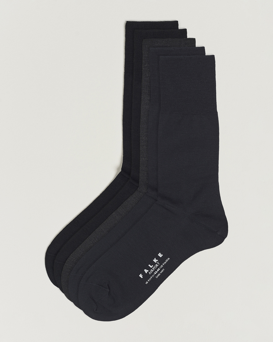 Mies | Alusvaatteet | Falke | 5-Pack Airport Socks Black/Dark Navy/Anthracite Melange