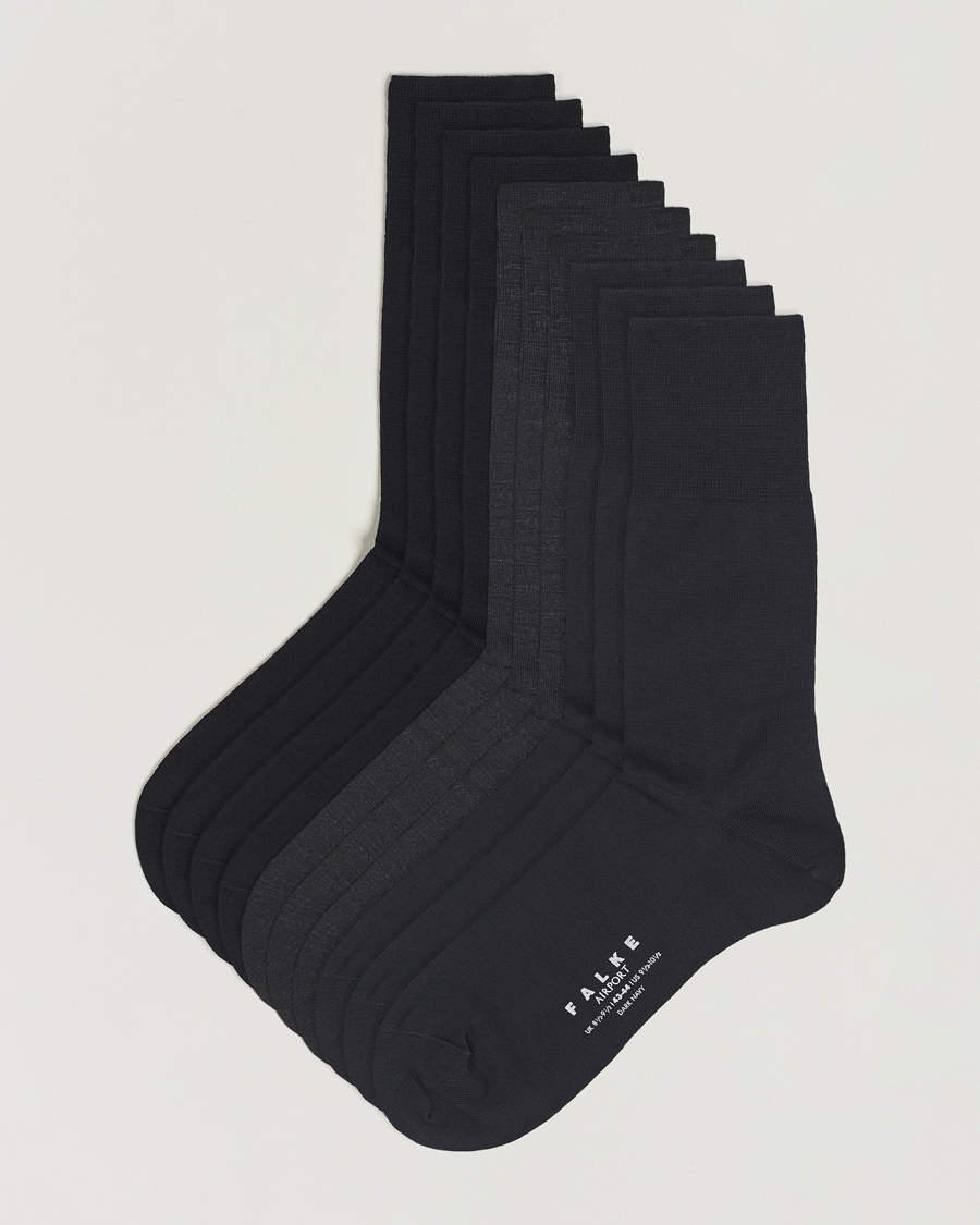 Mies | Alusvaatteet | Falke | 10-Pack Airport Socks Black/Dark Navy/Anthracite Melange