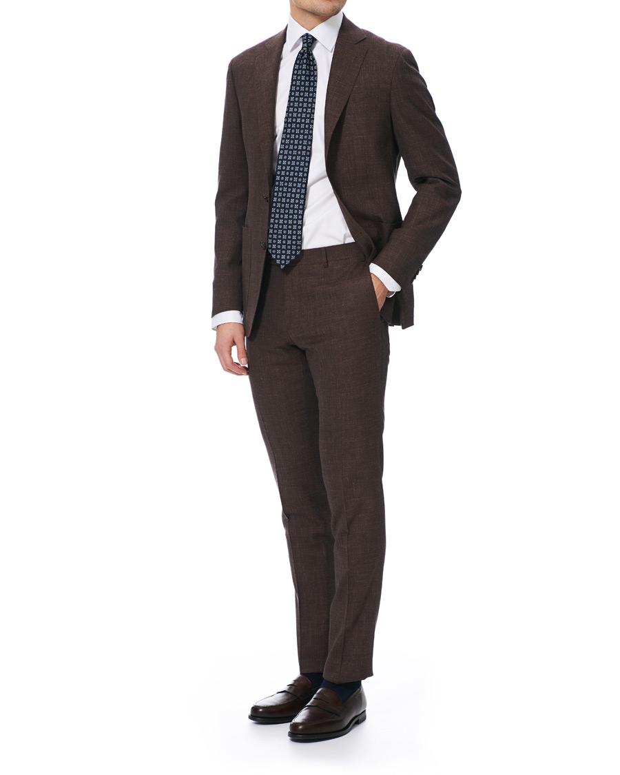 Mies | Puvut | Canali | Wool/Linen Patch Pocket Suit Dark Brown