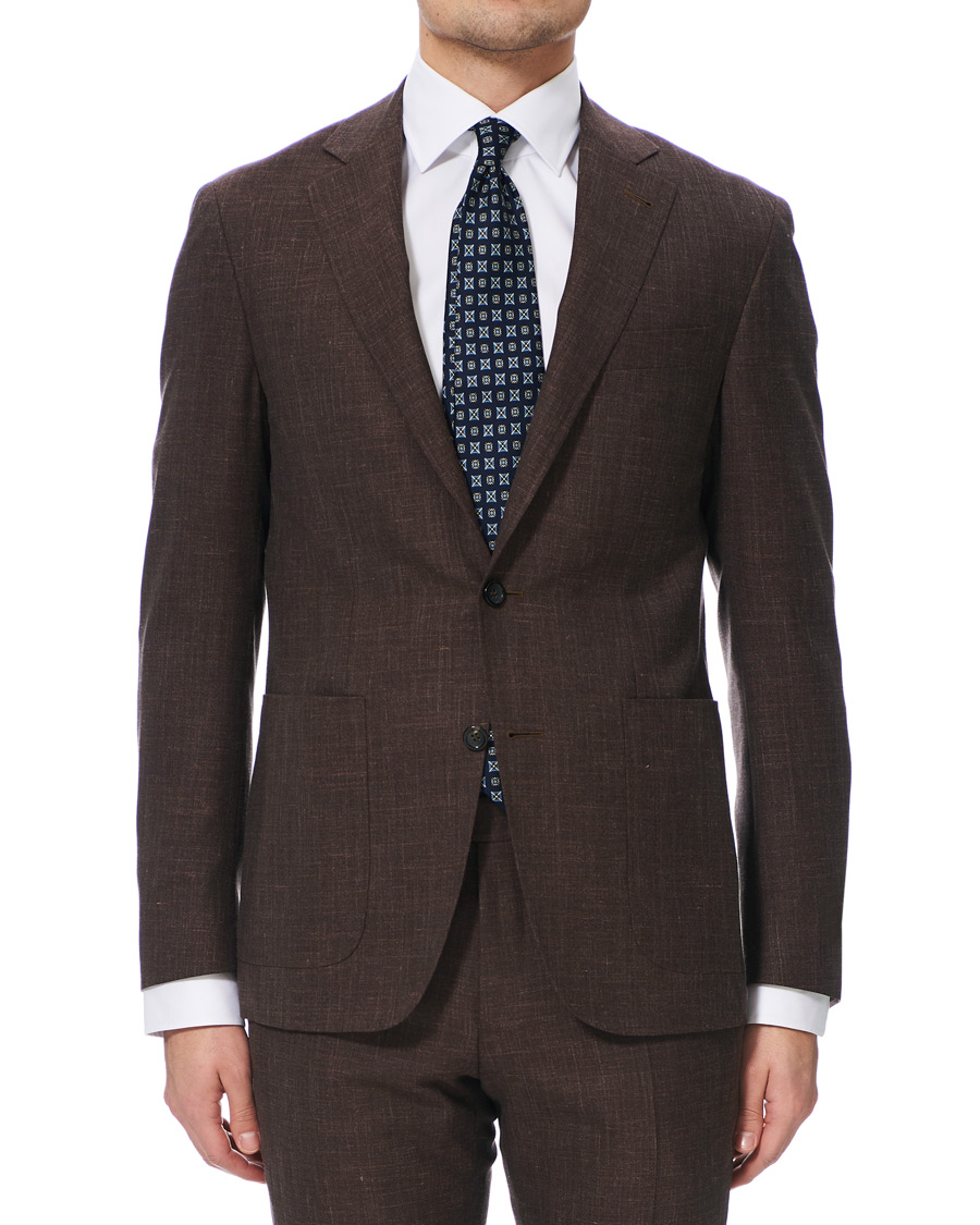 Mies | Puvut | Canali | Wool/Linen Patch Pocket Suit Dark Brown
