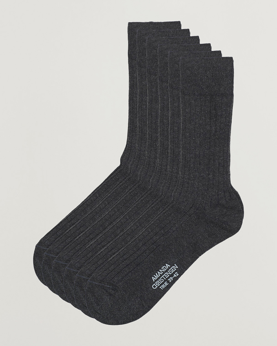 Mies | Alusvaatteet | Amanda Christensen | 6-Pack True Cotton Ribbed Socks Antracite Melange
