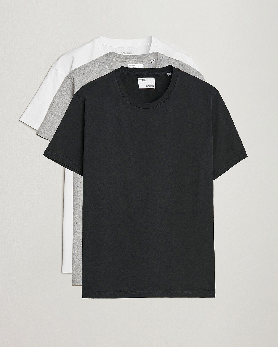 Mies | T-paidat | Colorful Standard | 3-Pack Classic Organic T-Shirt Optical White/Heather Grey/Deep Black